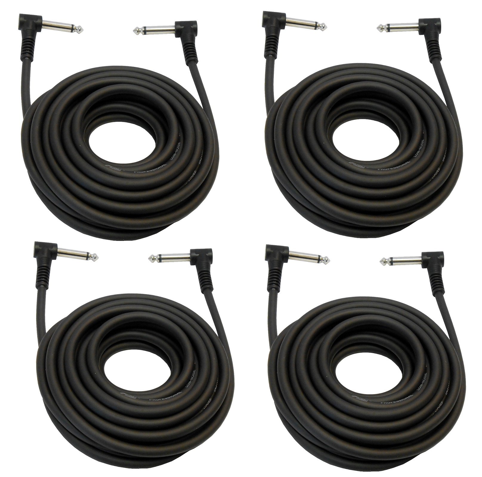 Audio2000'S S204C 4-Pack 15-Feet 1/4-inch TS Right-Angle to 1/4-inch TS Right-Angle Instrument Cables for Electric Guitar, Bass Guitar, Electric