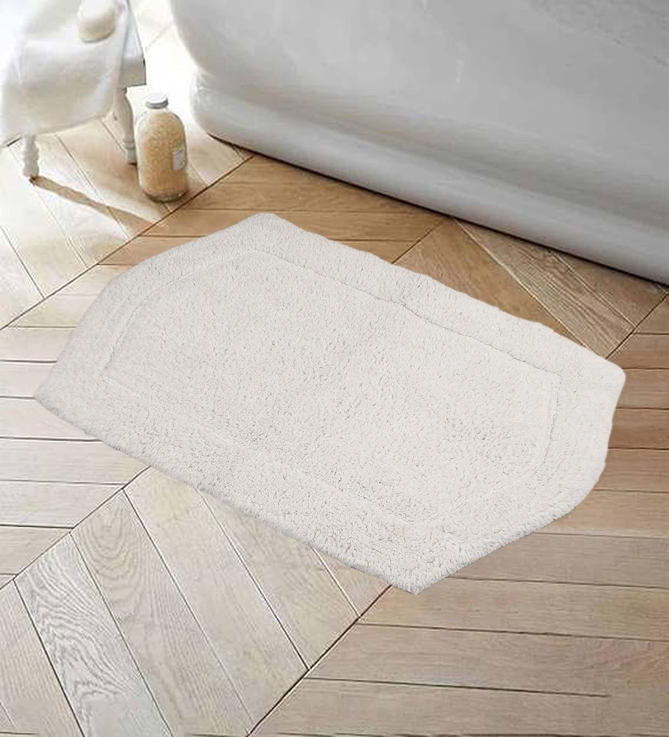 Home Weavers Waterford Collection 100% Cotton Tufted Bath Rug, Extra Soft and Absorbent Bath Rugs, Non-Slip Bath Mats, Machine Washable Bath Mats for Bathroom, 21"x34" Rectangle, Ivory 21"x34" Rectangle Ivory