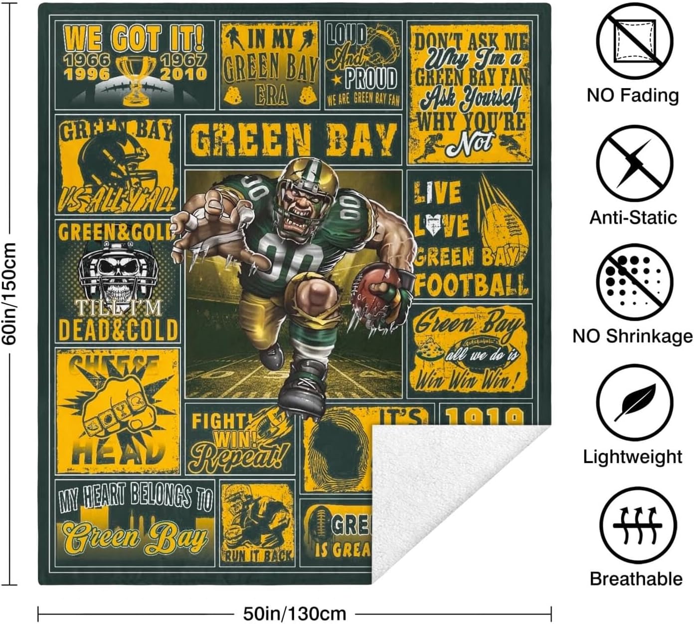 Football Blanket Gifts for Men 50" X 60", City Football Lovers Fan Gifts Merch Gear Suff Sports Fan Throw Blankets for Sofa Bed Bedroom Living Room Dark Green - Image 5