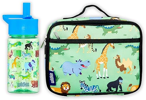 Wildkin Paquete de lonchera con botella de agua reutilizable de 16 onzas animales salvajes