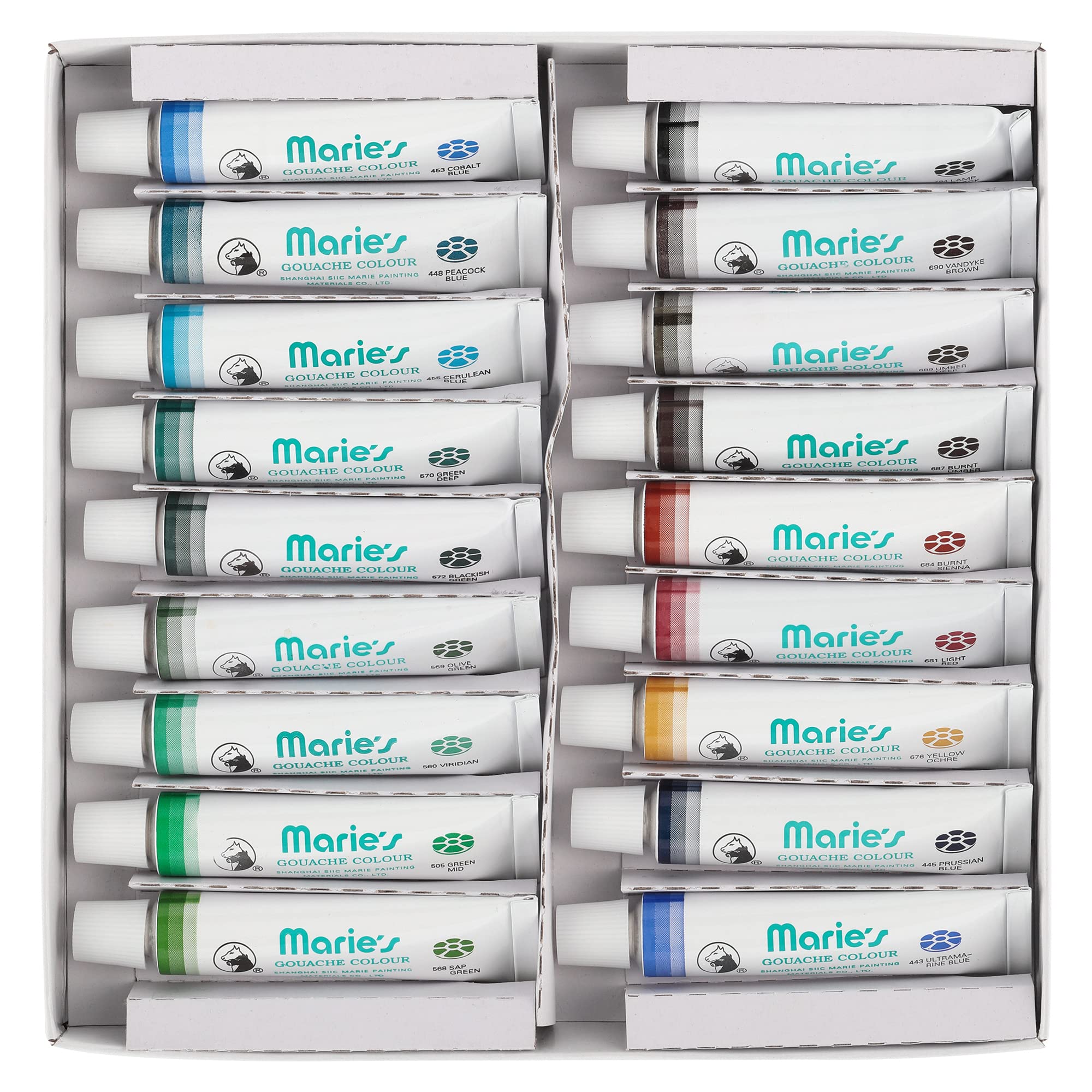 Marie's Lot de 36 tubes de gouache d'artiste hautement pigmentés pour peinture, artistes, illustrateurs et designers de couleurs assorties (12 ml)