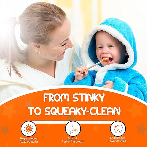 55Dental - Juego de raspador o limpiador de lengua para niños, paquete de 4 raspadores dentales de plástico sin BPA que ayudan a refrescar el mal