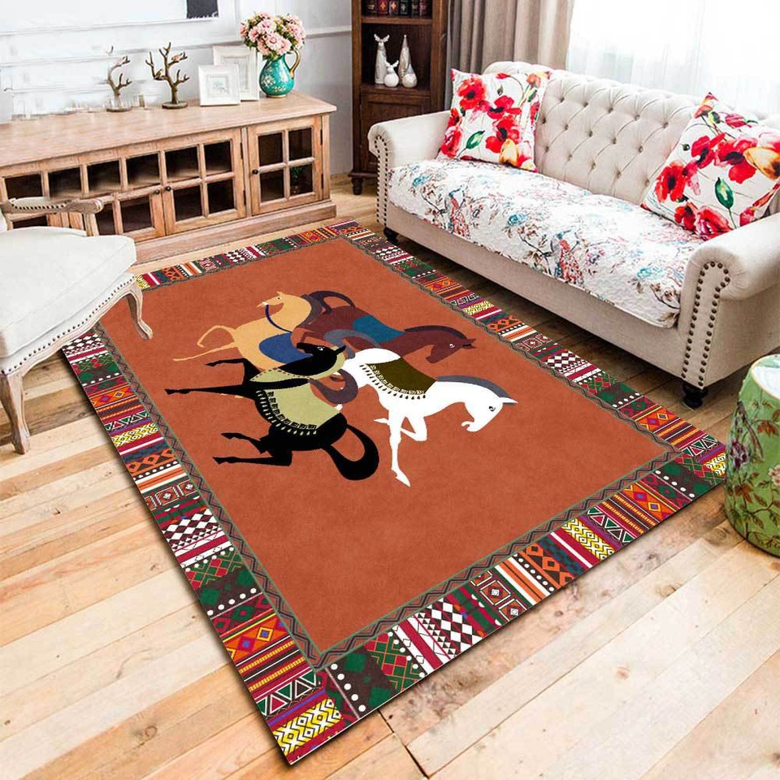 Designerski dywan, nowoczesny dywan, tradycyjny styl, czarny koń obramowania, wielokolorowy, nie gubi włosia, do sypialni, pokoju gier, 160 x 200 cm