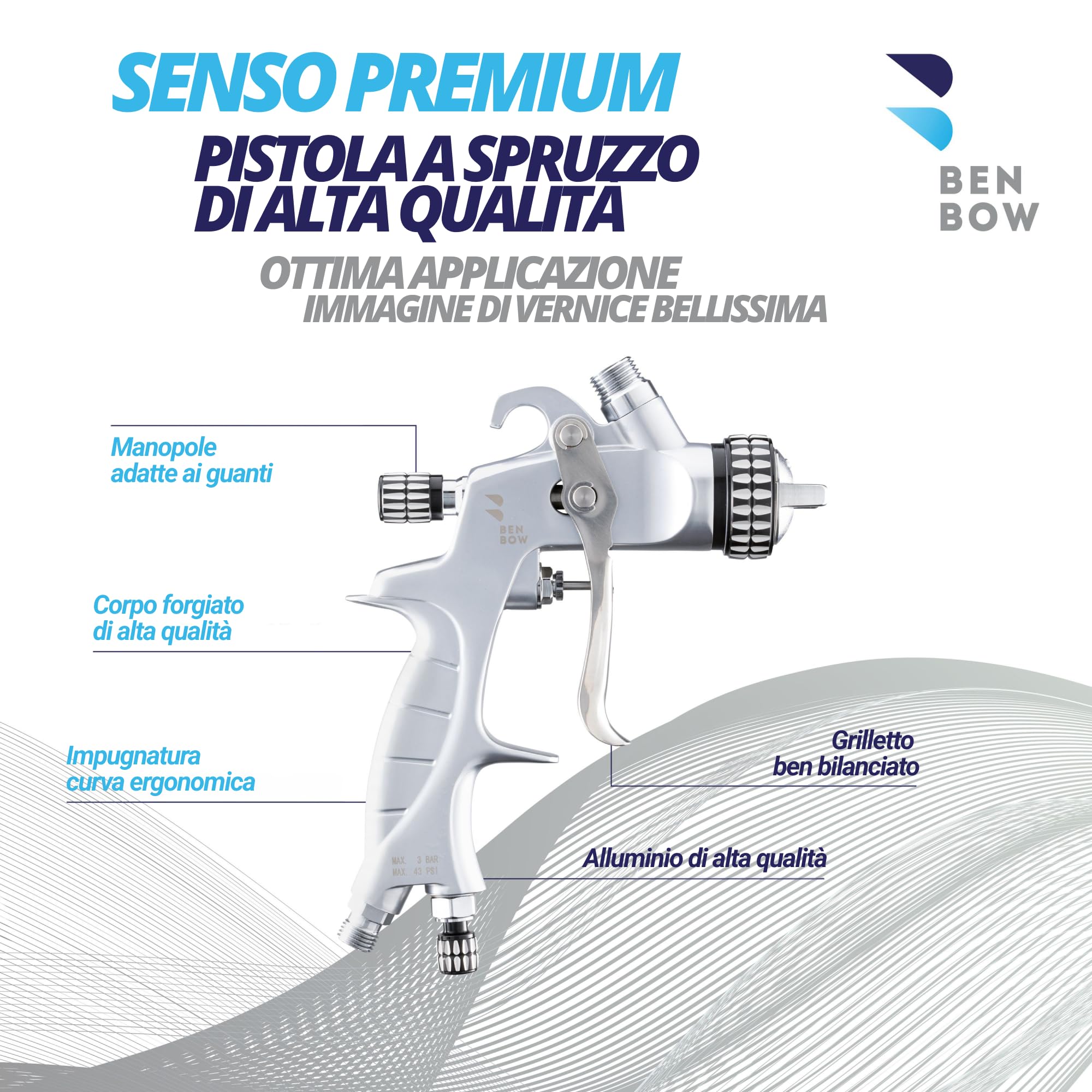 BenBow Set pistola vernice a spruzzo PK60 HVLP ugello da 1,4 mm + 1,8 mm + serbatoio da 600 ml + valigetta - ideale per la verniciatura automobilistica – pistola a spruzzo ad aria compressa