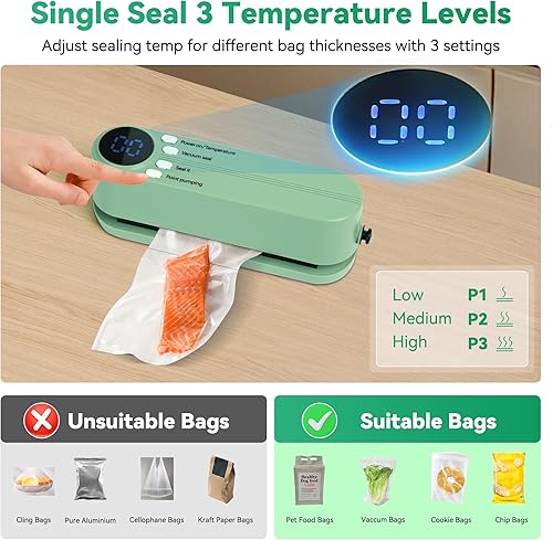 Miniatura 3 de Mini sellador al vacío portátil 3 en 1 recargable inalámbrico para almacenamiento de alimentos secos y húmedos, diseño portátil con 4 bolsas de