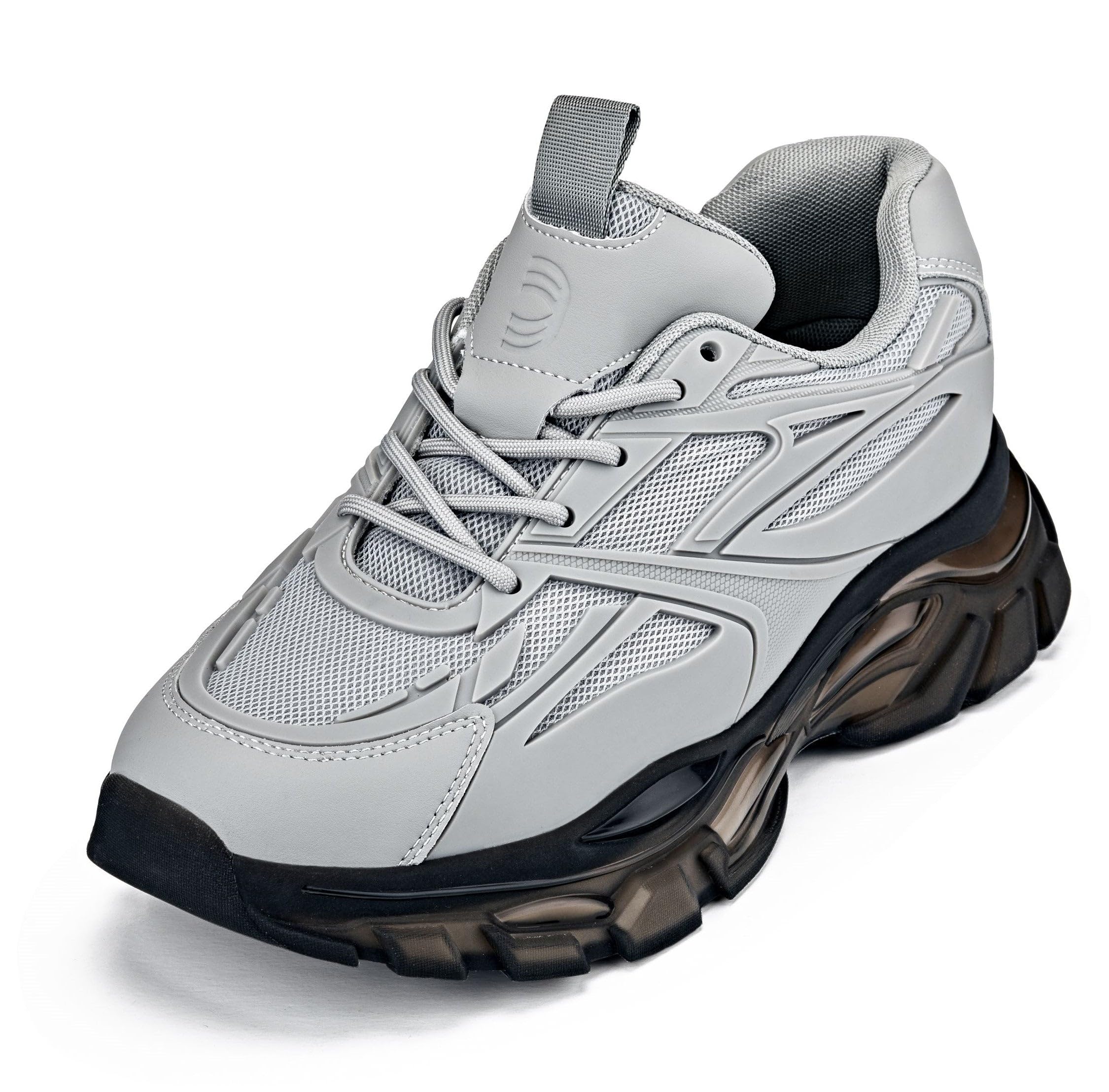 CALTO Men's Invisible Height Increasing Elevator Shoes - Cement/Translucent Onyx Sole Chunky Sole Lace-up Sporty Sneakers - 2.6 Inches Taller - S5281