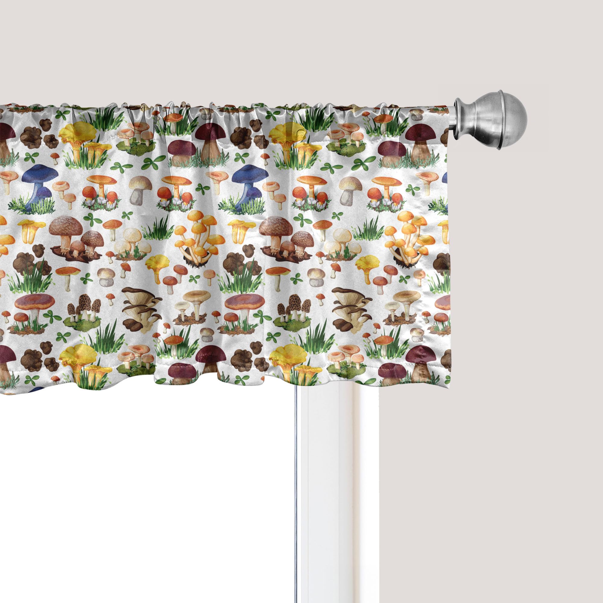 Ambesonne Mushroom Window Valance, Pattern of Mushrooms Wild Species Natural Food Garden Theme Exotic Wilderness Art, Curtain Valance for Kitchen
