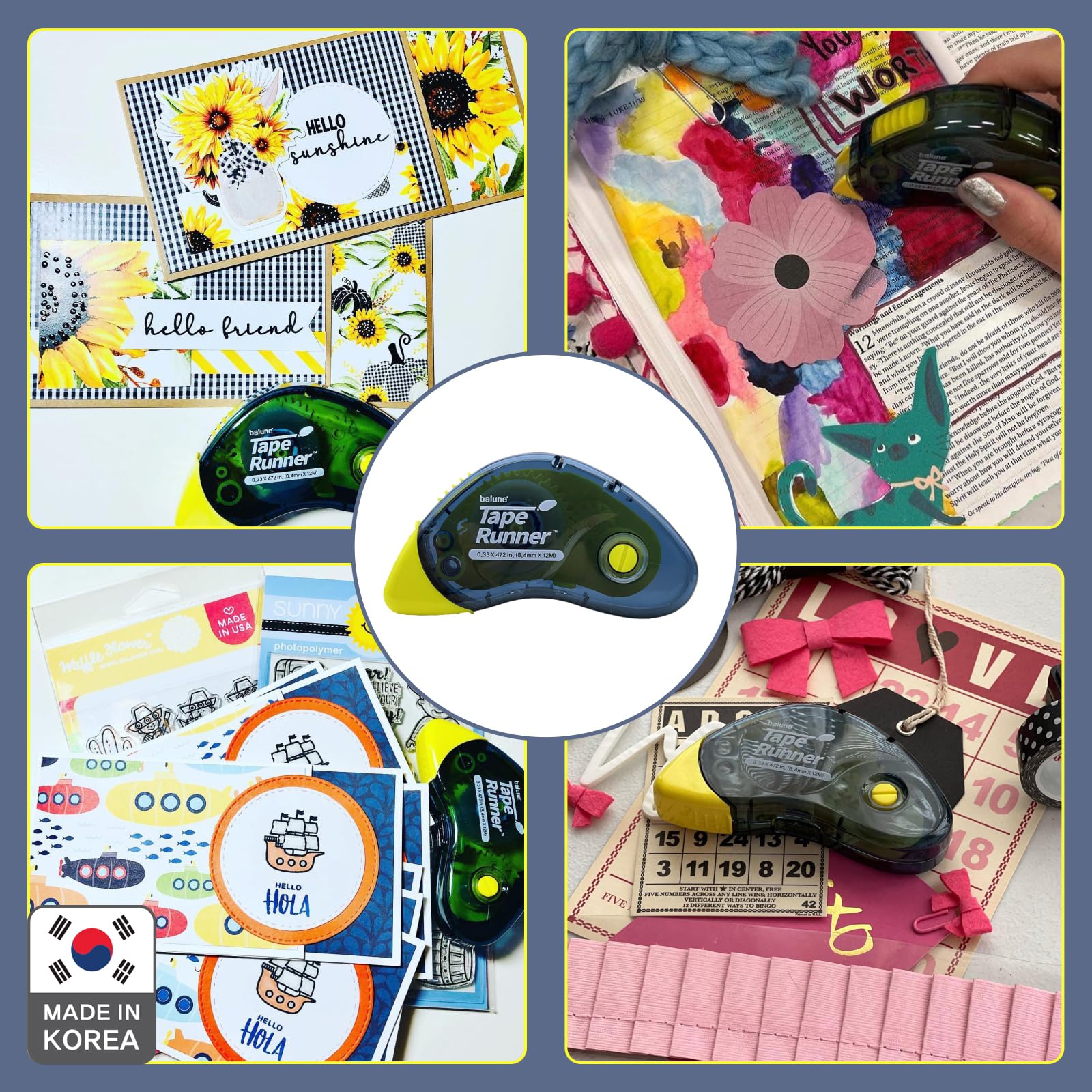 Tape Runner - Adhesivo de doble cara con rodillo dispensador incluido - Sin ácidos, pegajoso, transparente y transparente - Ideal para álbumes de recortes, manualidades y más - Boomerang (417 pulgadas