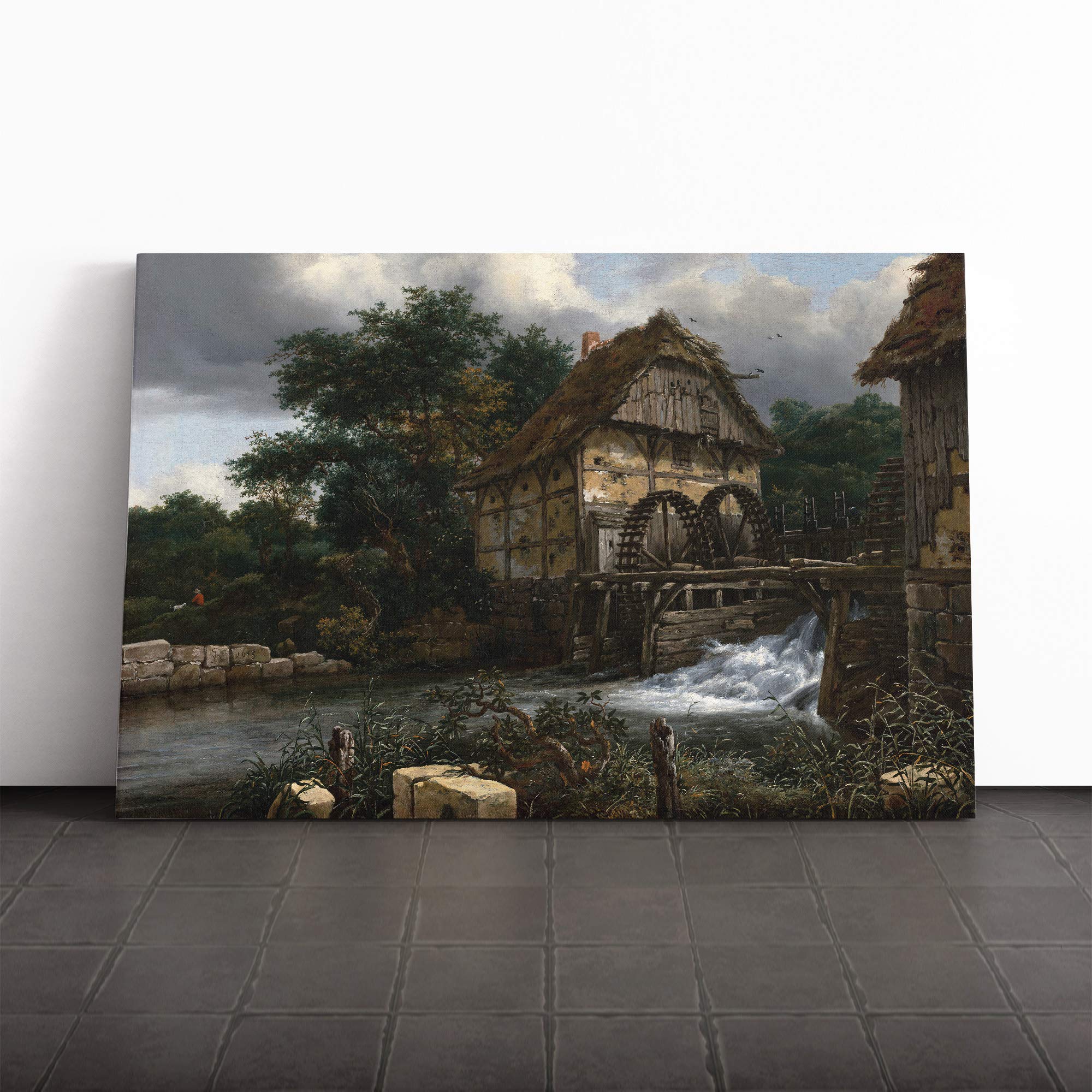 Jacob Ruisdael Two Wwatermills Canvas Print | Gallery Wrapped 30mm Frame Wall Art | 20x14 inches | Ready to Hang | Modern Picture | Living Room Bedroom Lounge Office