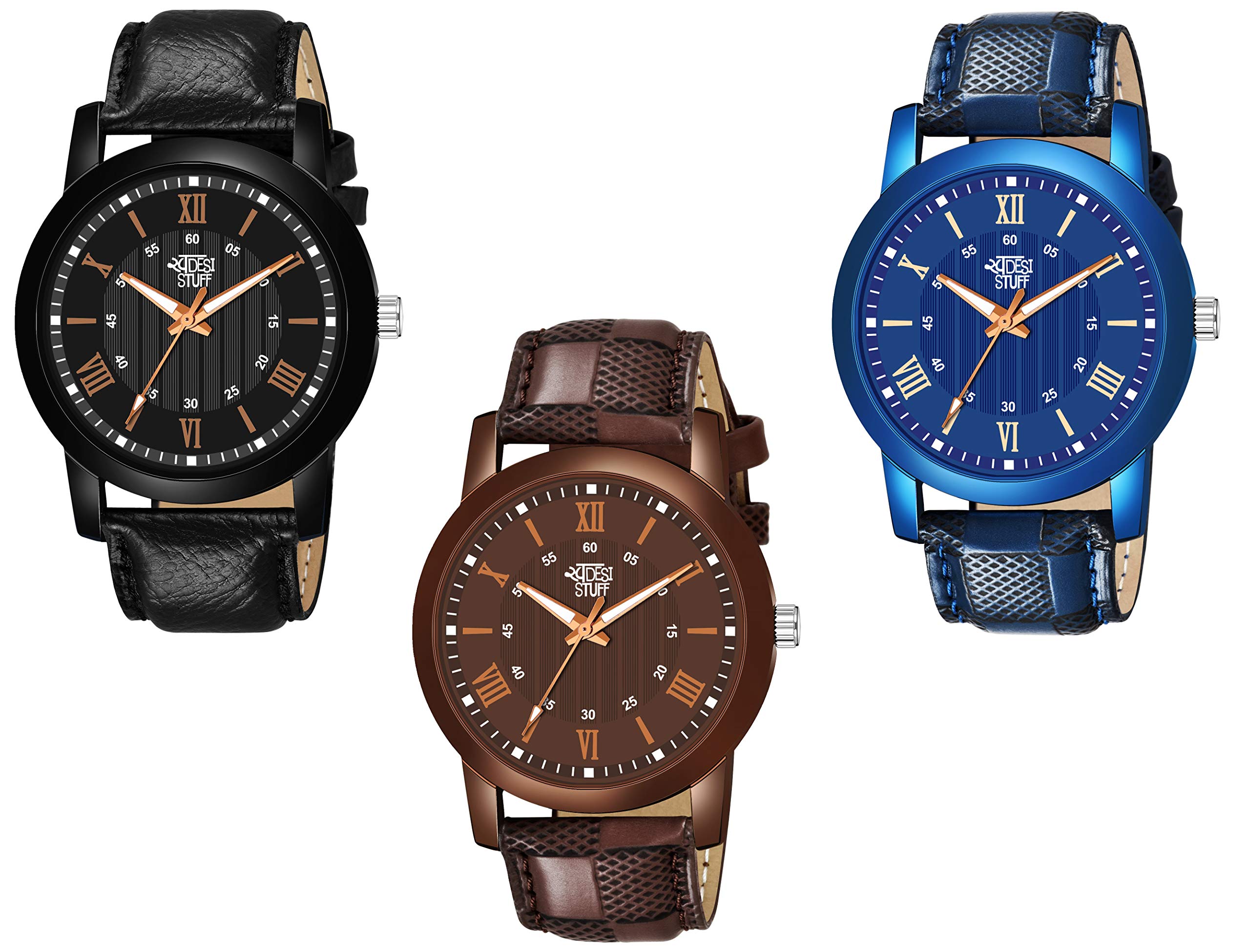 SWADESI STUFF Leather Strap Pack of 3 Multi-Color Dial Analogue Watch for Men and Boys (B08KQ3QCPD) Amazon Price History, Amazon Price Tracker