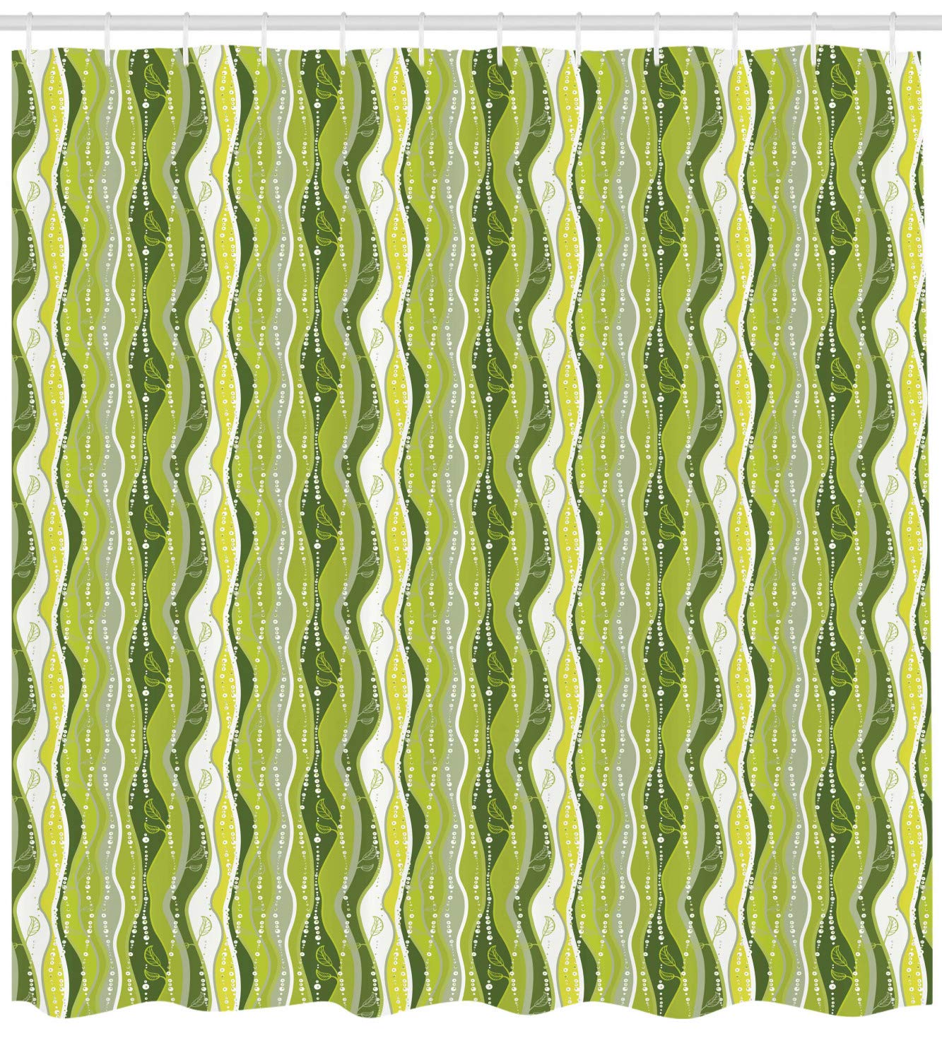 Ambesonne Striped Shower Curtain, Retro Wavy Leaf Lines with Digital Effects Unusual Repeating Fresh Floral Essence Print, Cloth Fabric Bathroom Decor Set with Hooks, 69