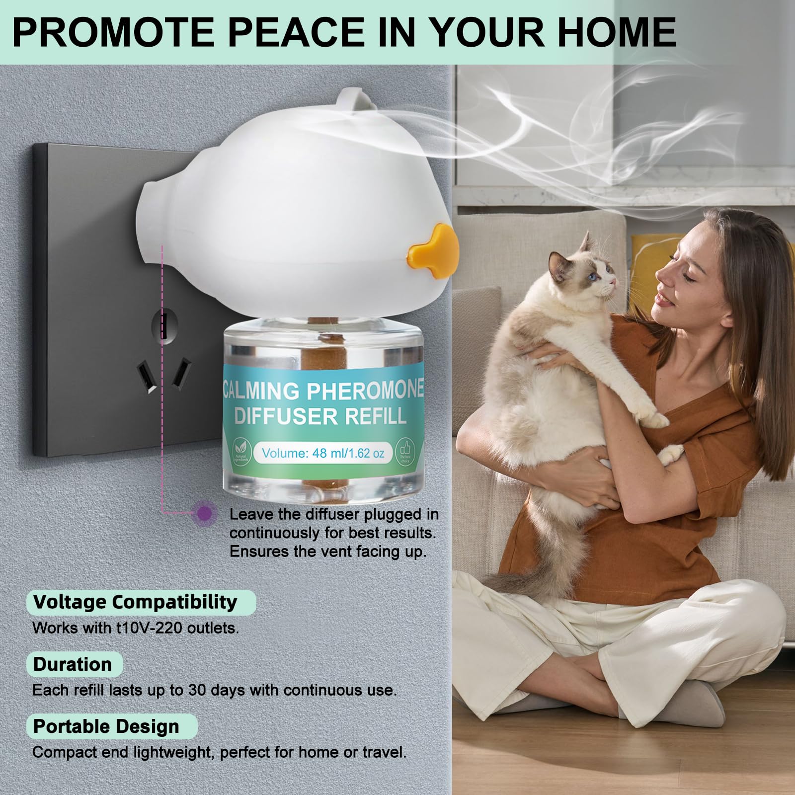 Cat Calming Pheromone Diffuser 4 in 1 Kit Cat Relaxing Pheromone Diffuser Relieve Anxiety Reduce Fighting Spraying and Scratching 48ml Refill - image 4