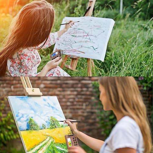 Miniatura 6 de Kosiz Mini paleta de acuarela portátil de 8 cuadrículas con clip y 7 pinceles de acuarela de viaje con juego de funda protectora, caja de paleta de