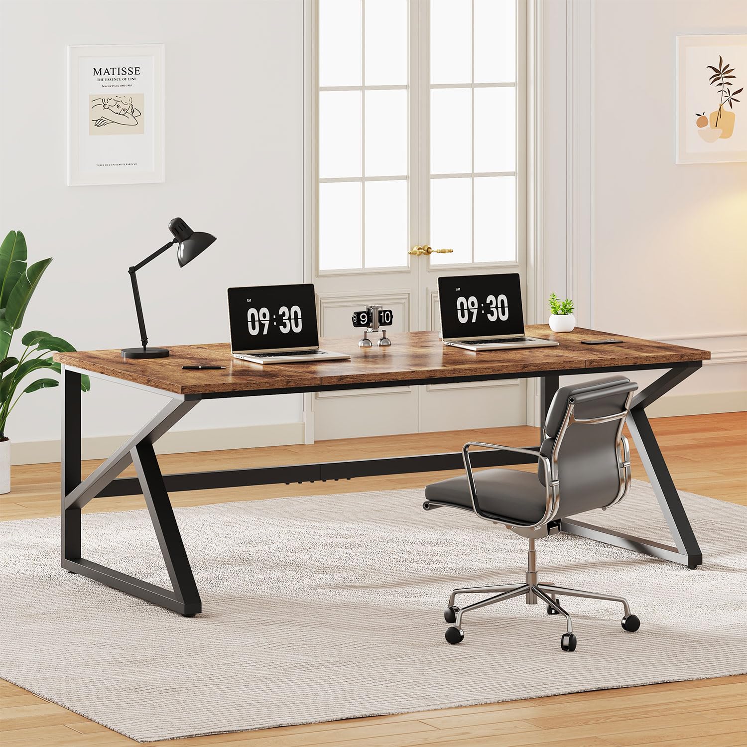 IBF Computer Desk Gaming Home Office Table Long Desks 180cm Rustic Brown