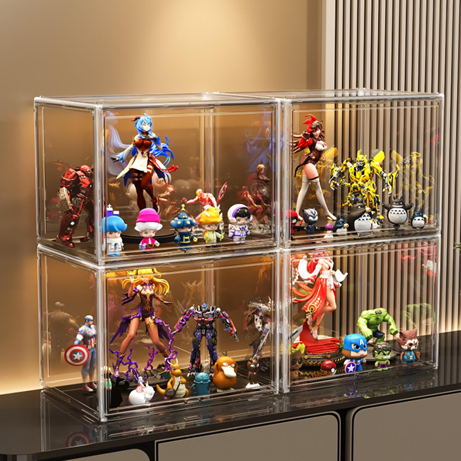 Mini vitrine avec fermeture magnétique, boîte en plexiglas empilable, 45 x 33 x 33 cm, vitrine de protection anti-poussière pour poupées, sacs à main, chaussures et casques, enfants, amis ou amis