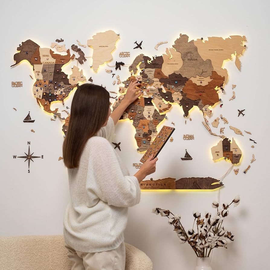 Amazon.com: Enjoy The Wood 3D Wood World Map LED 3.0 Wall Art