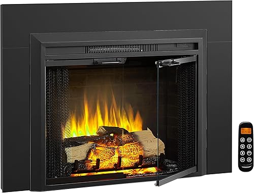 LegendFlame Damon - Chimenea eléctrica de 30 pulgadas con kit de molduras, puerta de vidrio y pantalla de malla, calentador de chimenea 7501500 W,
