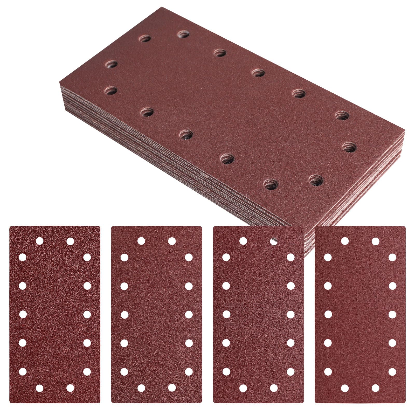 Juego de 20 hojas de lija con de 230 x 115 mm con 14 agujeros para lijadora orbital grano 40 80 120 180 almohadillas de lijado para madera, metal barniz pulido renovación