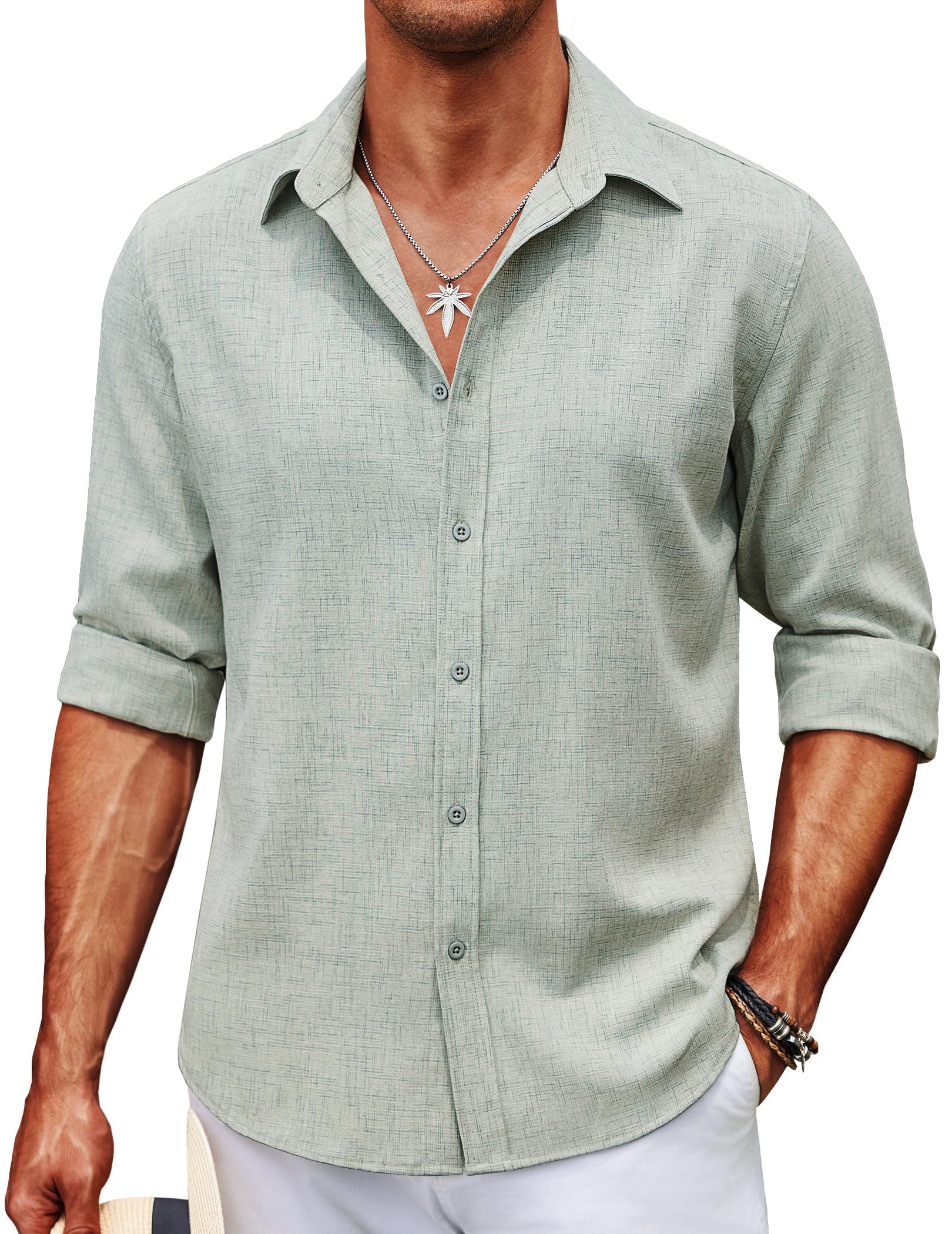 COOFANDY Men's Casual Button Down Shirt Long Sleeve Untucked Chambray Shirt Wrinkle Free Dress Shirts