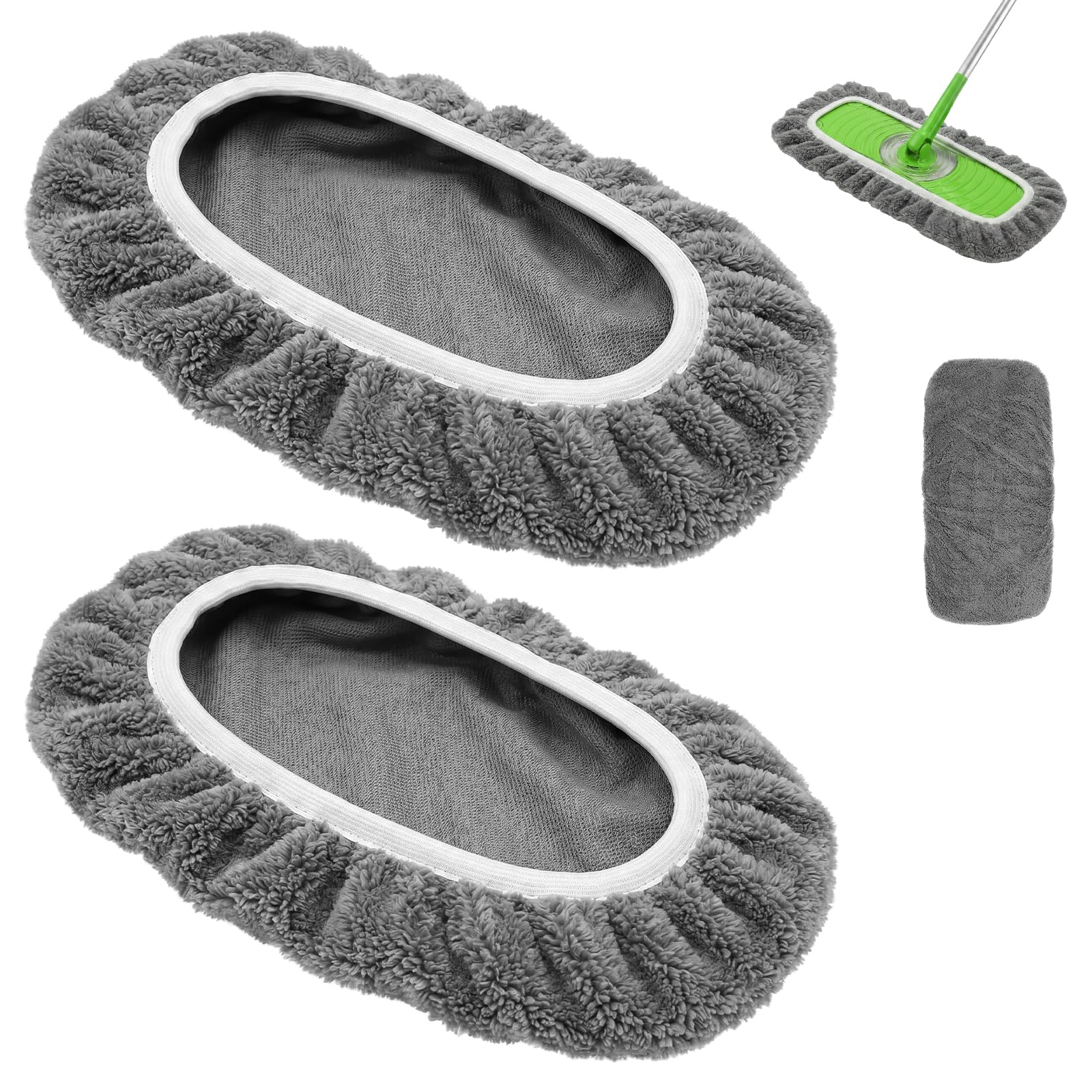 2 Pcs Reusable Mop Pads, Washable Grey Microfiber Replacement Cloths, Wet and Dry Sweeping Mopping Refills for Floor Cleaning