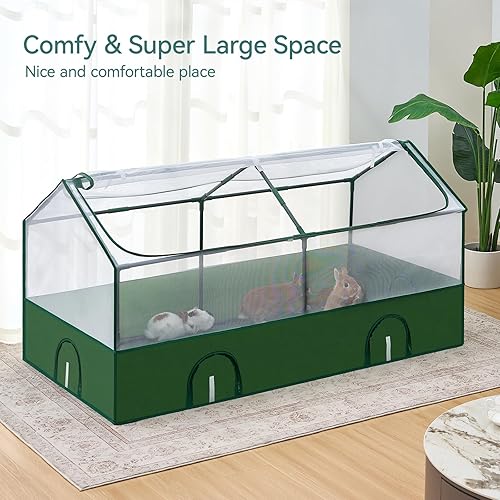 DINMO Small Animal Playpen, Guinea Pig Cages, Rabbit Playpen, puppy play pen for indoors, Pet Playpen with Waterproof Floor for Hamsters, Hedgehogs, bunny,kittens, Indoor Outdoor Portable Fence, Green(63.7 IN)