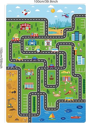 Miniatura 3 de Tapete de juego de coches para niños, alfombra para niños para sala de juegos, tapete de coches de ciudad con calles y tráfico, tapete de juego para
