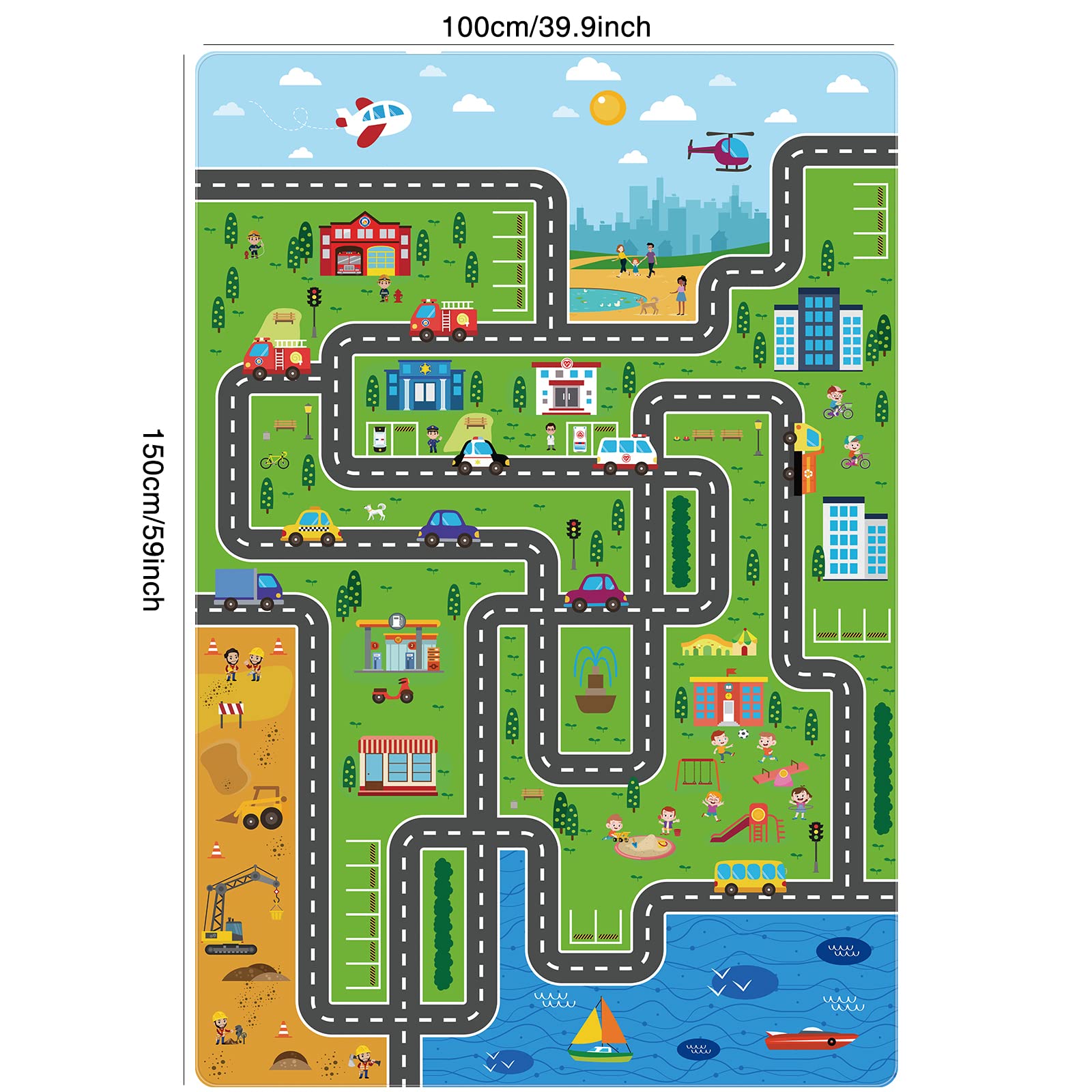 Alfombra de juego para niños, alfombra de juego para niños, alfombra de mapa de ruta de la ciudad, alfombra grande educativa, alfombra de juego para niños, alfombra para niños para sala de 3