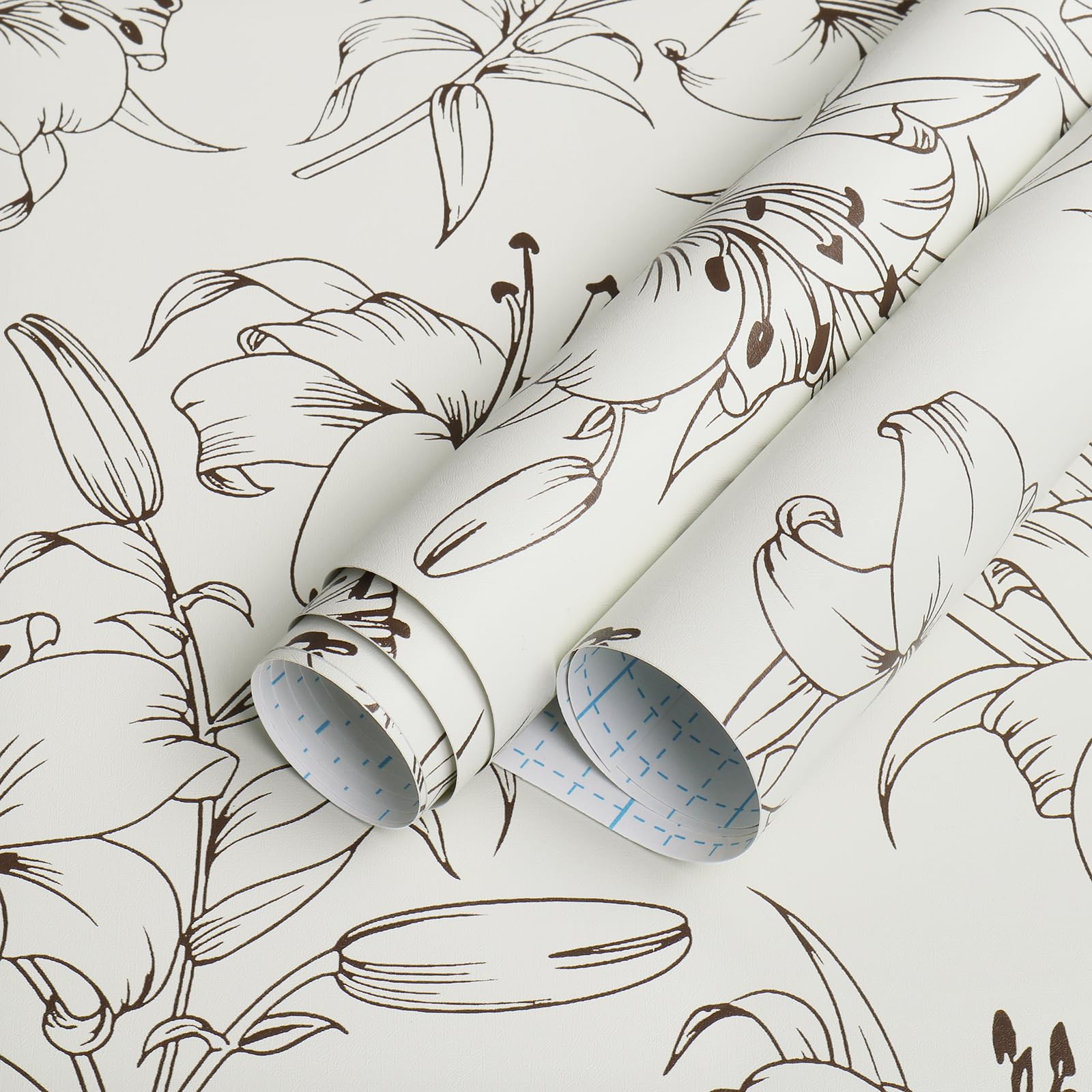 Ismoon Floral Peel and Stick Wallpaper, Beige/Brown Wallpaper Floral Contact Paper Beige Stick on Wallpaper Removable Self Adhesive Wallpaper Peel and Stick Vinyl Wallpaper Bedroom 17.3x78.7in