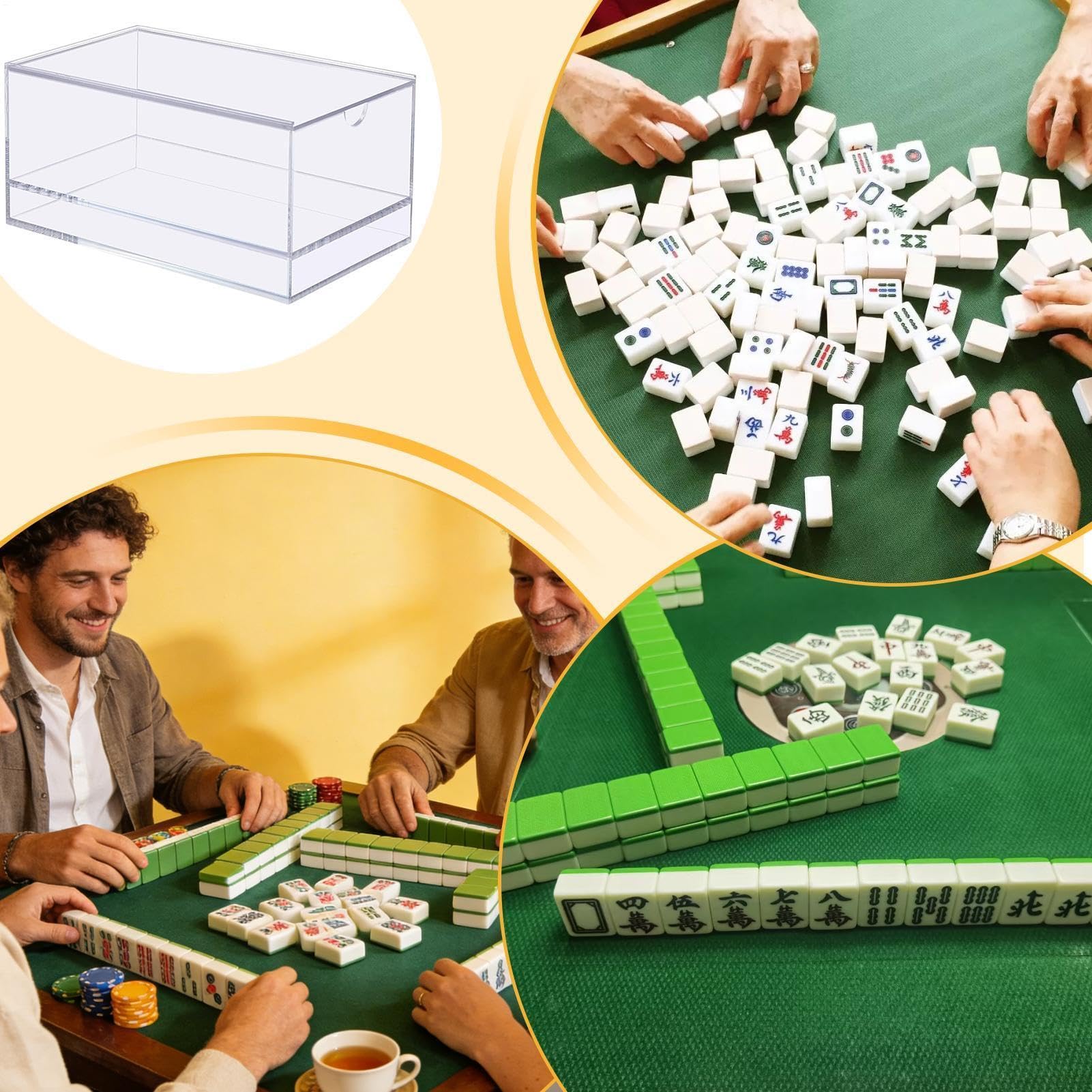 Pudełko na Płytki Mahjong Akrylowe Przenośne Pudełko Organizer | Przezroczyste Etui na Akcesoria do Gry Na Spotkania Towarzyskie, Imprezy, Podróże, Kemping, Piknik, Dla Mężczyzn, Kobiet,