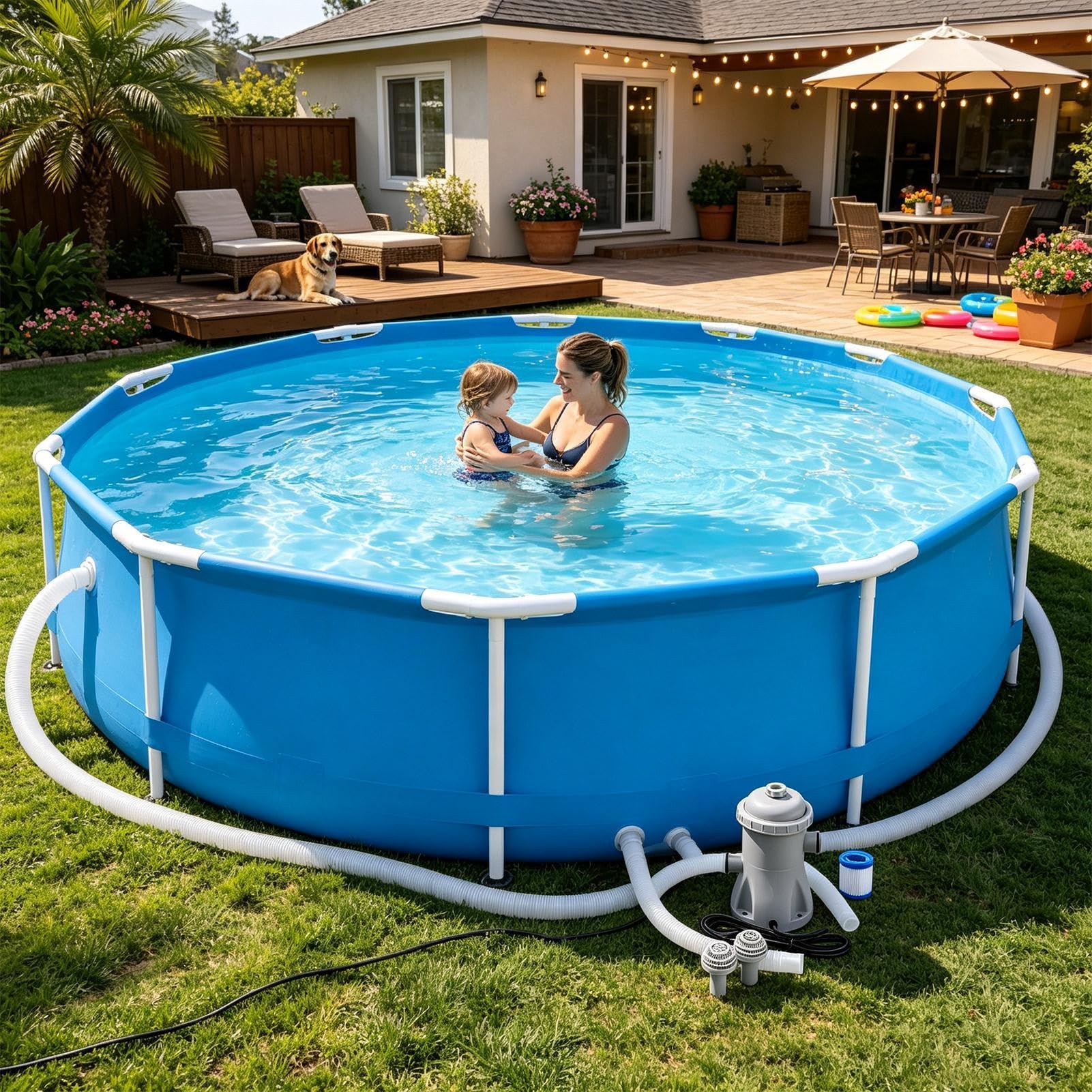 Bomba Piscina Filtro Cartucho Y Circulación De Agua | Bomba Filtro Para Piscinas Para Exteriores Al Aire Libre Patio Estanque Jardín Trasero Fuente De Temporada Y Estacional