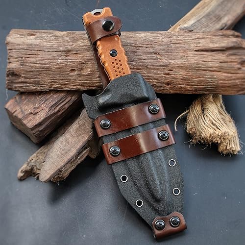 Miniatura 9 de LENGREN Hippo Sleipner - Hoja fija de acero de 11 pulgadas, cuchillo táctico de campamento al aire libre, mango de lino con funda Kydex (negro y