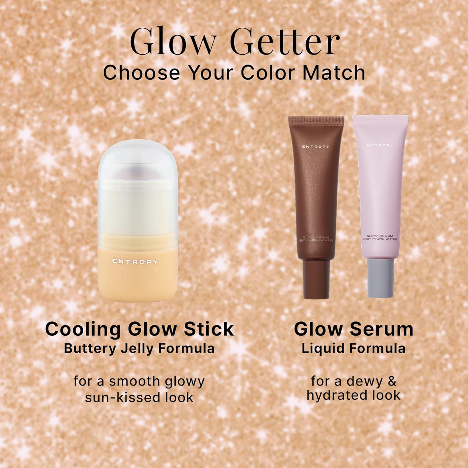 ENTROPY MAKEUP Cool Stick Body Highlighter Golden Hour, 70% Water-Rich Skincare Formula, Jelly Gel Texture, Crystal Silver & Gold Pearl Glow, Lightweight Cooling Hydration, Compact Precise Application