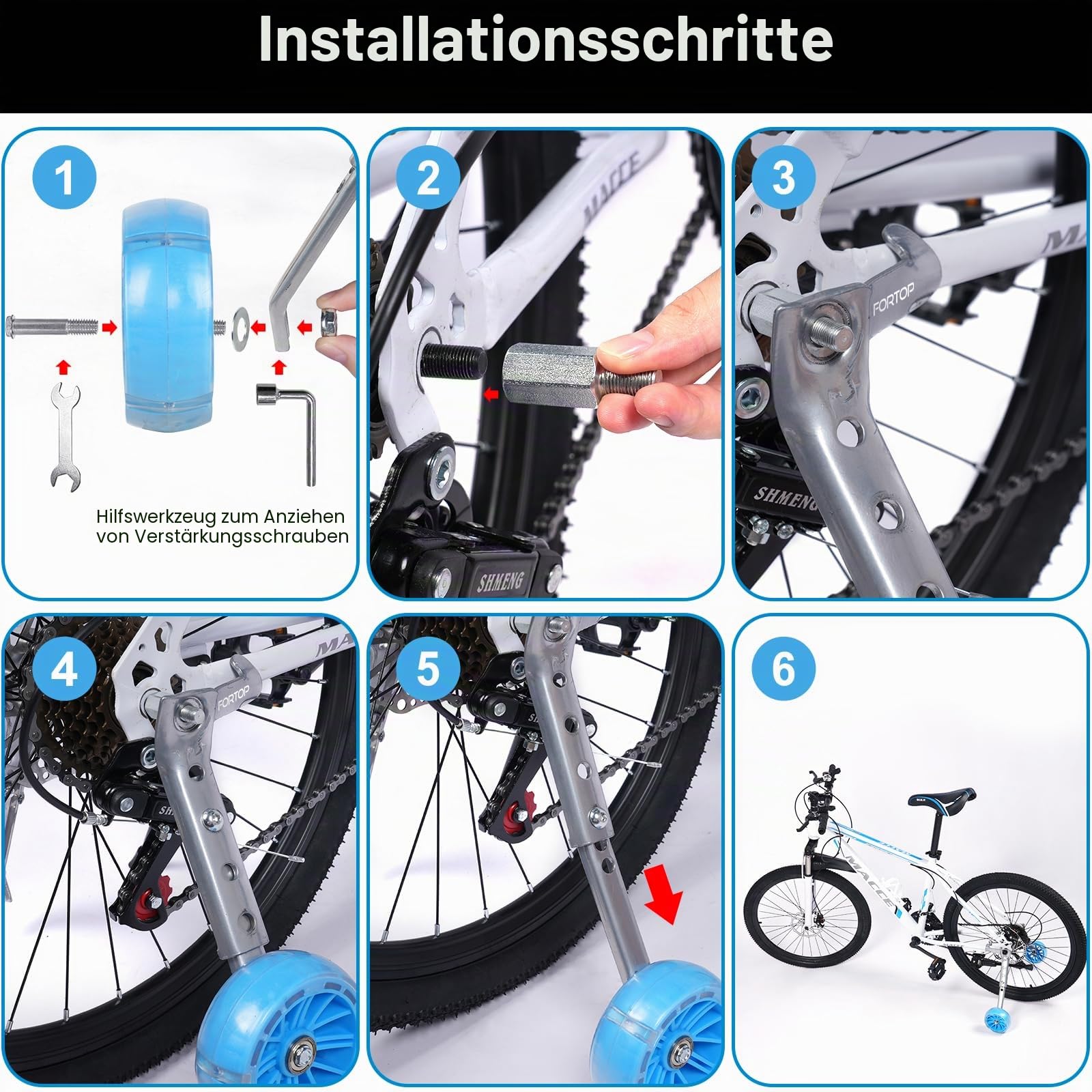 Fahrrad-Trainingsräder, Paar von strapazierfähigen Hinterrädern mit Stützrädern, montiertes Kit für 16 18 20 22 Zoll Kinderfahrräder für Jungen und Mädchen (Schwarz)