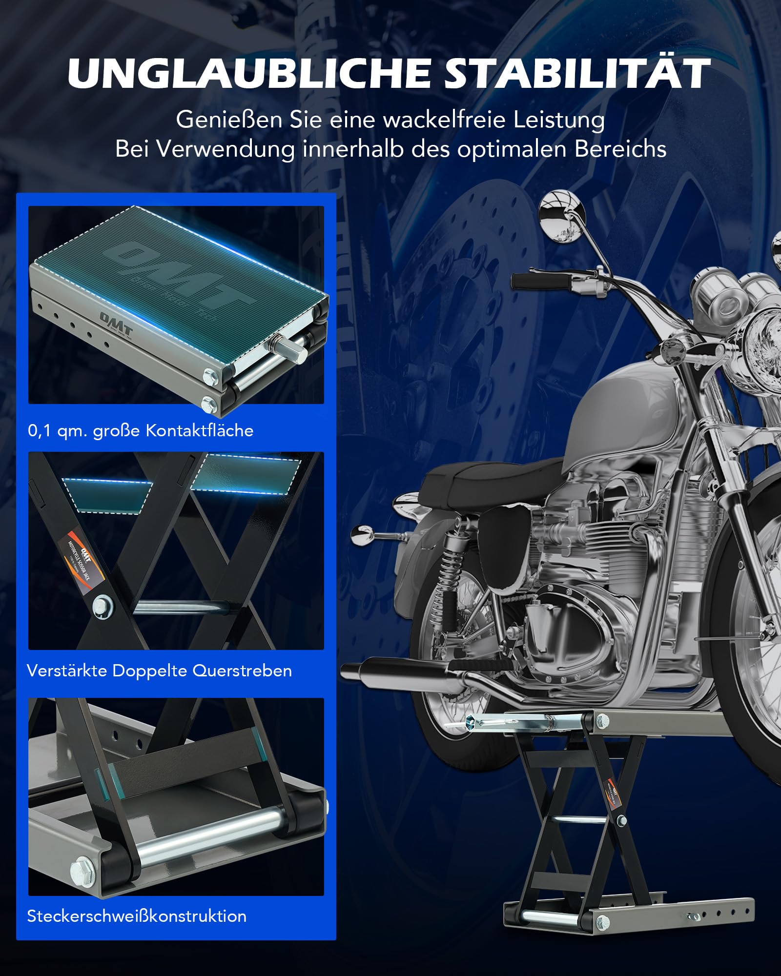 Orion Motor Tech Motorradheber Motorradhebebühne höhenverstellbarer 95-370mm Hebescheren-Mittelständer mit Kapazität von 500kg/1100 lbs Fahrradreparatur-Scherenheber für die Motorradwartung, Grau