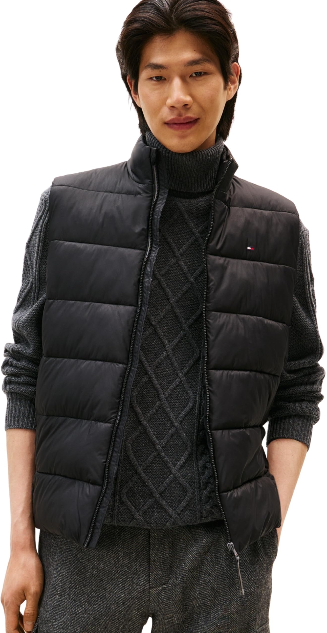Tommy Hilfiger Men’s Mid Weight Gilet with Stand Collar, Black (Black), L