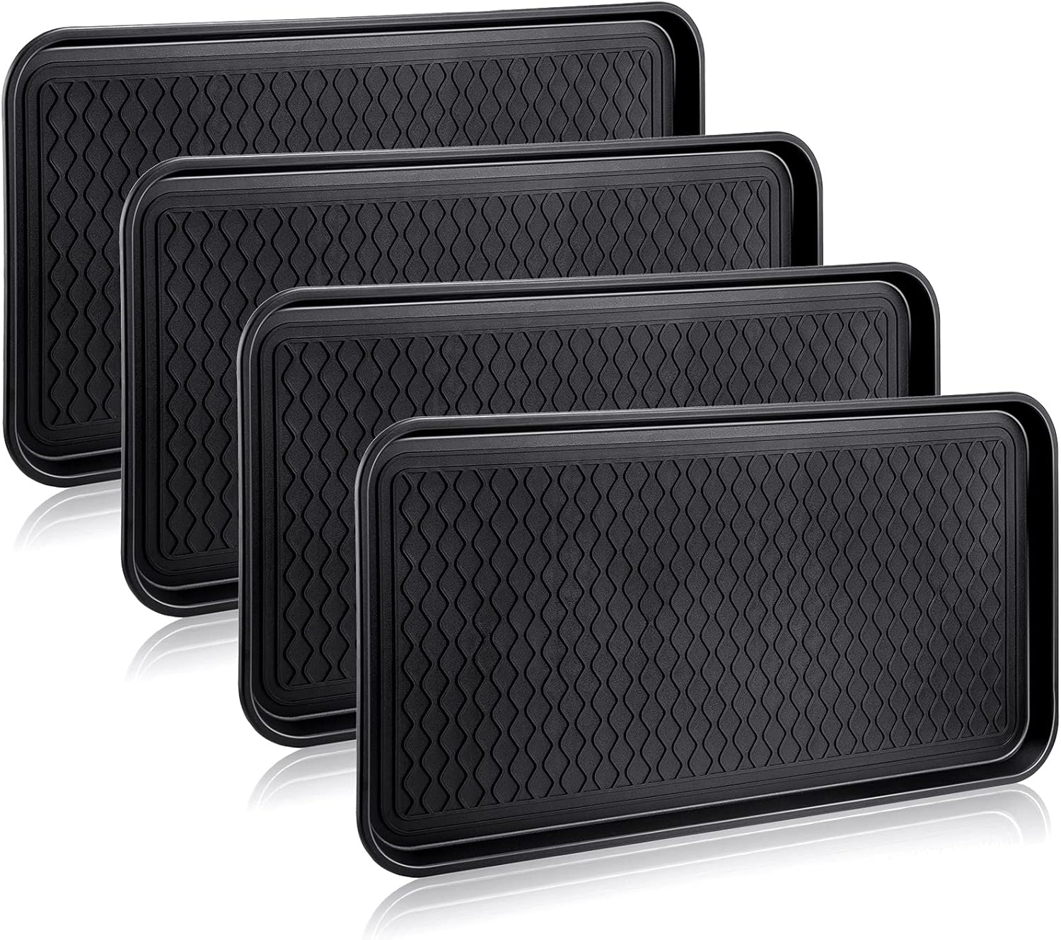 4 Pieces Shoe Tray for Entryway, Waterproof Boot Tray Shoe Mat Multi-Purpose Dog Cat Bowl Mat Pet Food Tray Boot Mat for Entryway Indoor Outdoor Floor Protection (Black, 24 x 16 x 1.2 Inch)