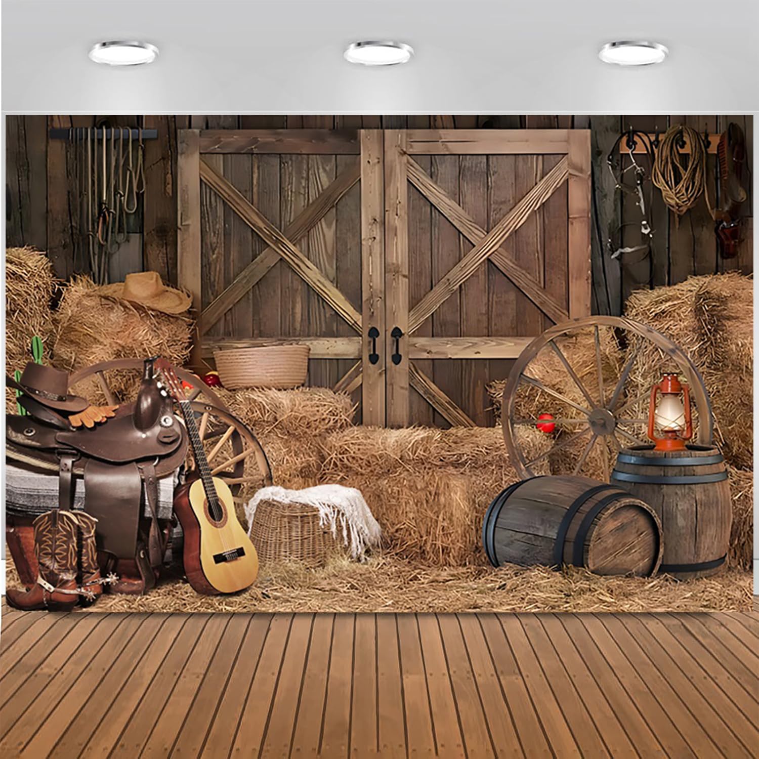 3.6x3m Sfondo Western Cowboy Selvaggio West Country Farm Barn Door Vintage Saloon Rustico Magazzino Fotografia Sfondo Tema Western Bambini Compleanno Festa Decorazioni Photo Booth Props