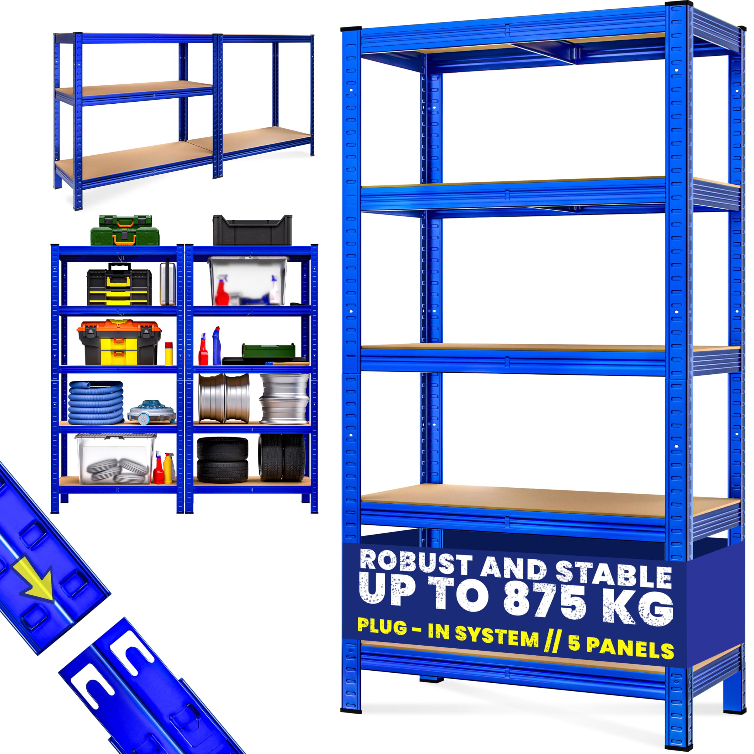 Monzana® 5 Tier Heavy Duty Garage Shelving Unit 180x90x40cm Shed Racking Galvanised Steel Metal Shelving Units Storage Shelves Warehouse Shed Rack Workshop bench Shelf Unit Garage Storage Blue — image 1