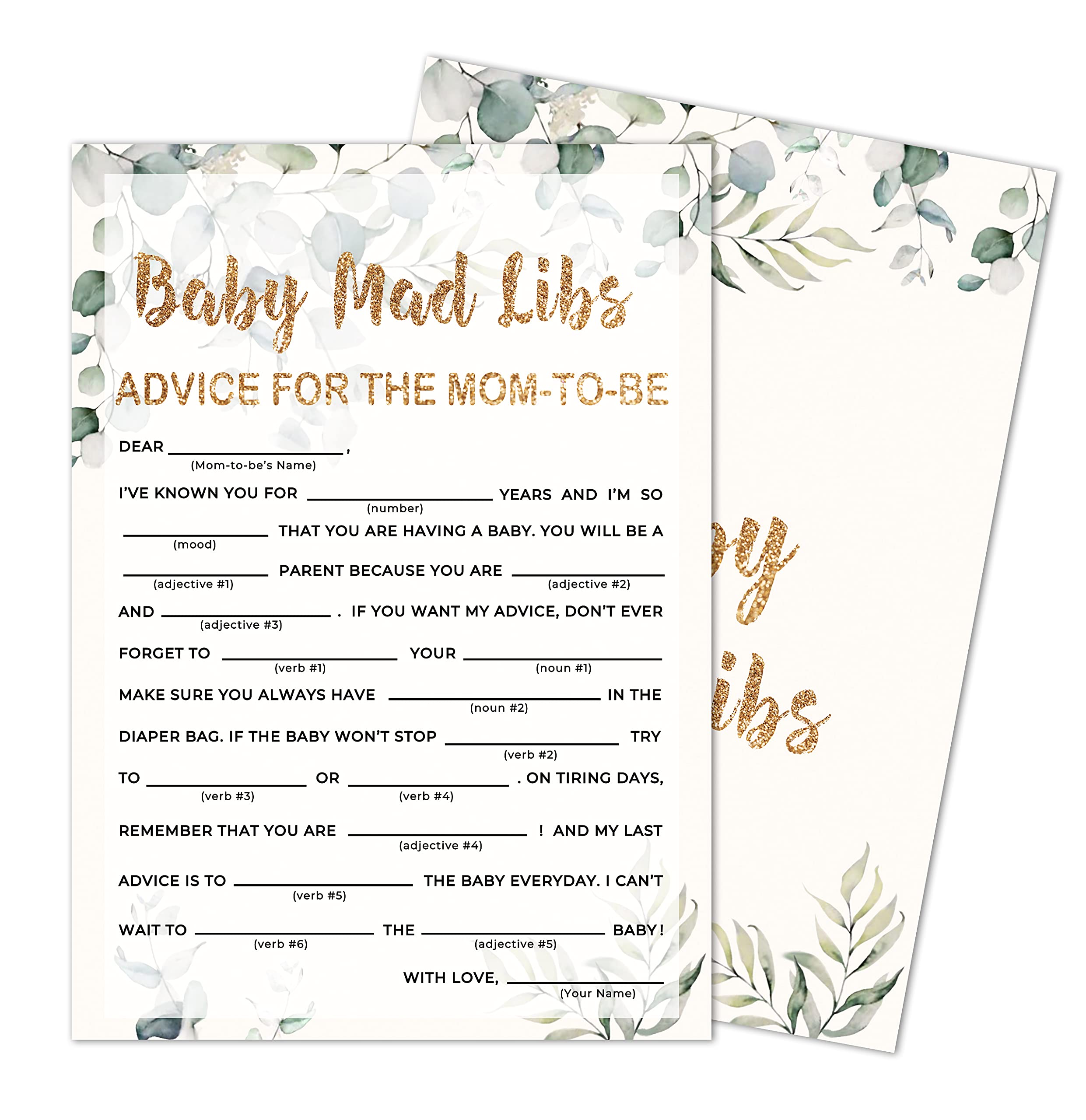 Buy Mad libs Baby Shower Game, Gender Reveal Party Supplies, Greenery