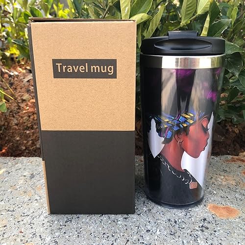 Miniatura 5 de Yipaidel Taza de café de viaje de acero inoxidable para mujeres afroamericanas, divertida botella de agua aislada de 13 onzas, regalos de cumpleaños