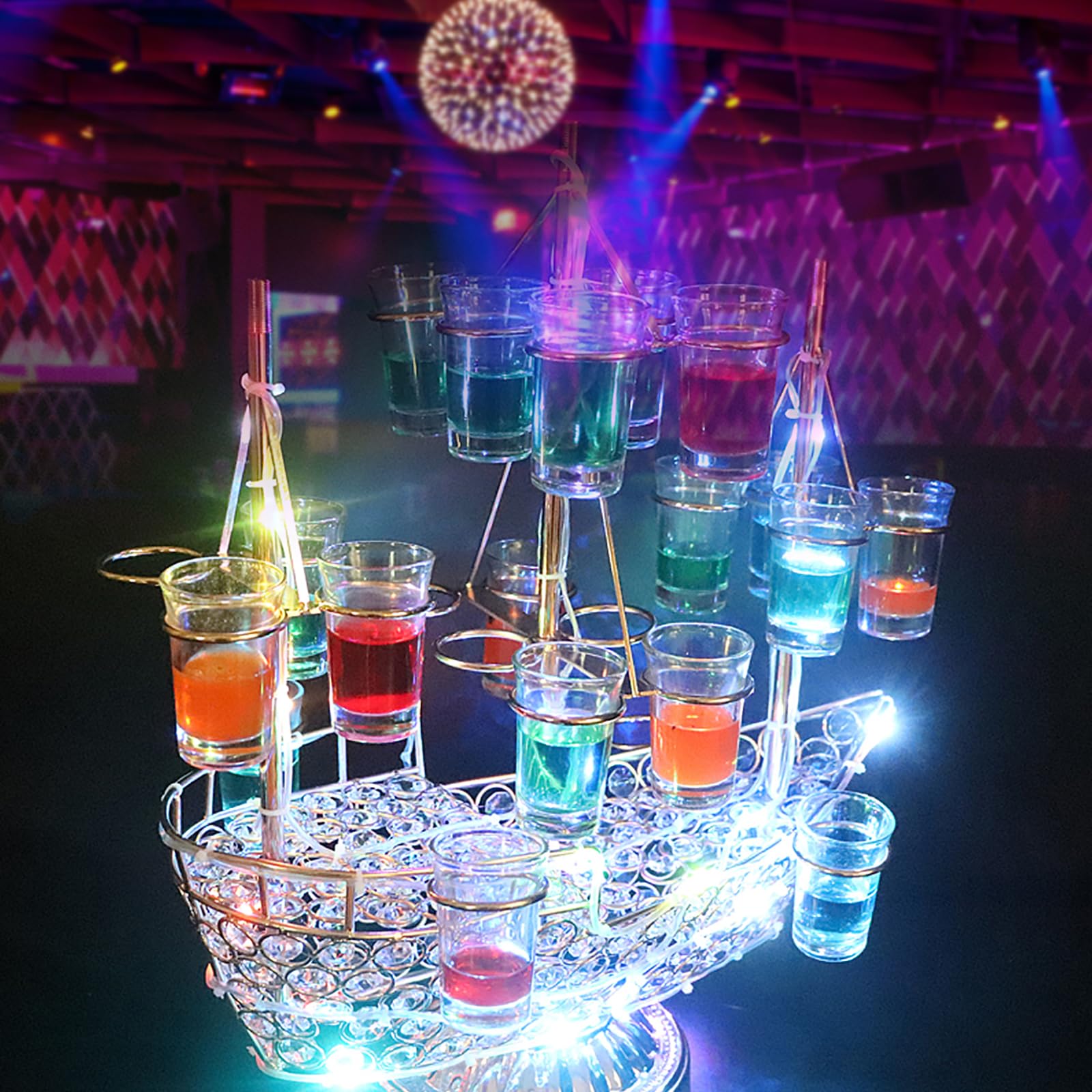 Amazon｜テキーラ 幻の船 酒器 船型酒棚 LED酒グラス収納ラック 充電式