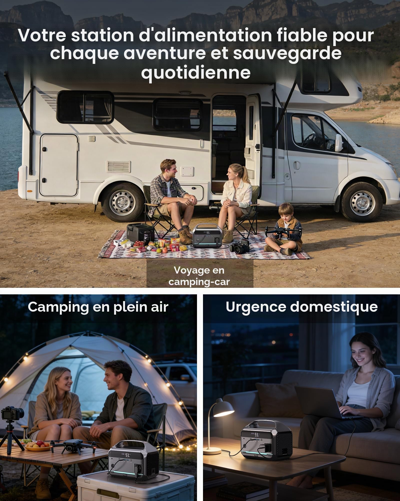 Station d'alimentation portable 350 W, batterie LiFePO4 288 Wh, générateur solaire avec 1 prises CA de 350 W (pointe de 700 W), charge rapide en 2,2 heures, stockage d'énergie mobile pour le camping