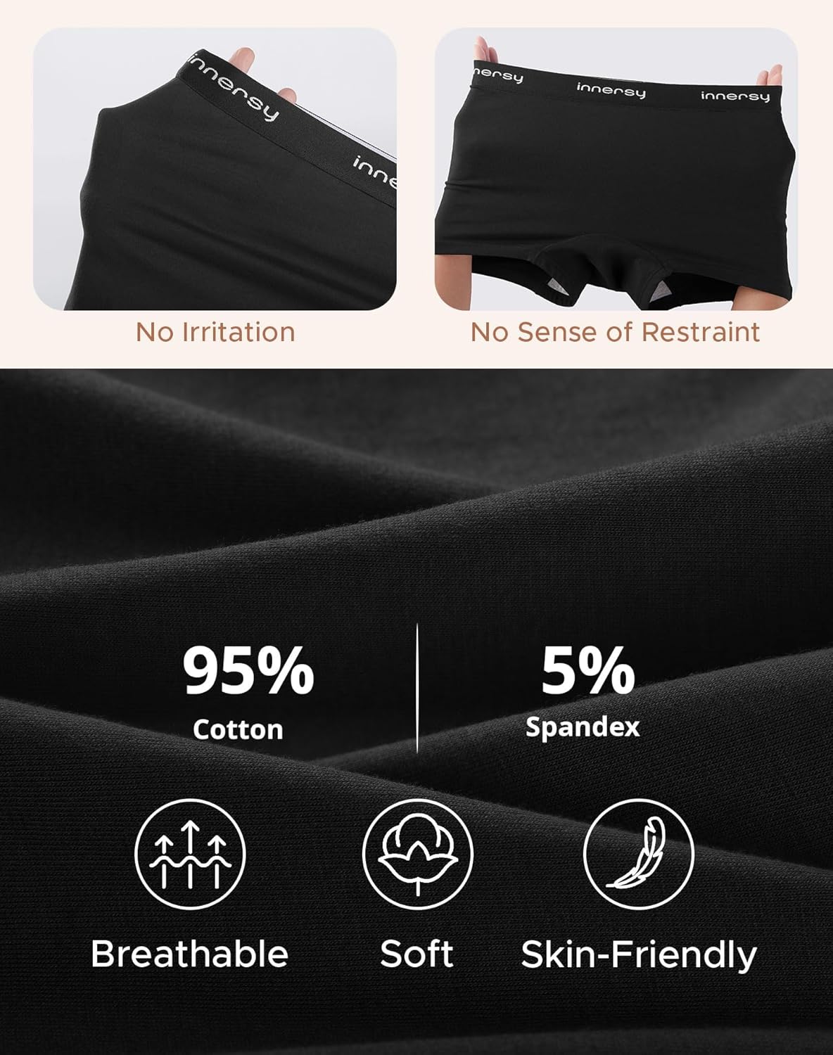 INNERSY Women's Boy Shorts Underwear Cotton Boyshorts Panties High Waist Boxer Briefs 4-Pack - Image 5