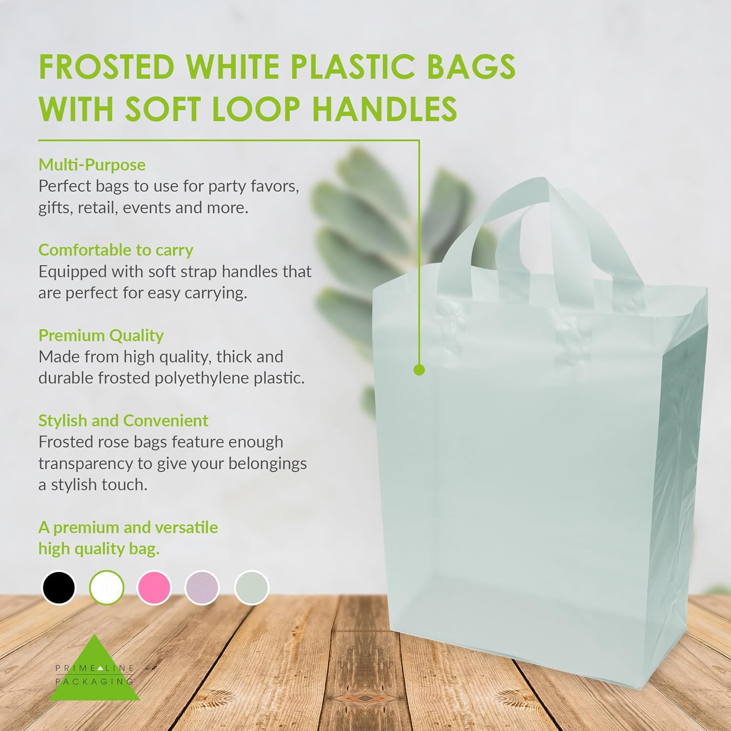Prime Line Packaging Plastic Gift Bags, Frosted Gift Bags with Handles for Small Business, Reusable Tote Bags for Grocery, Goodies, Cloth, Merchandise, Bulk, 10x5x13, 100 Pack - Image 2