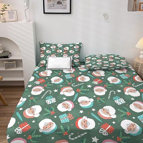 Miniatura 2 de Juego de sábanas de Navidad tamaño California King, sábanas de Santa Claus, sábanas y fundas de almohada estampadas de 4 piezas, sábana bajera