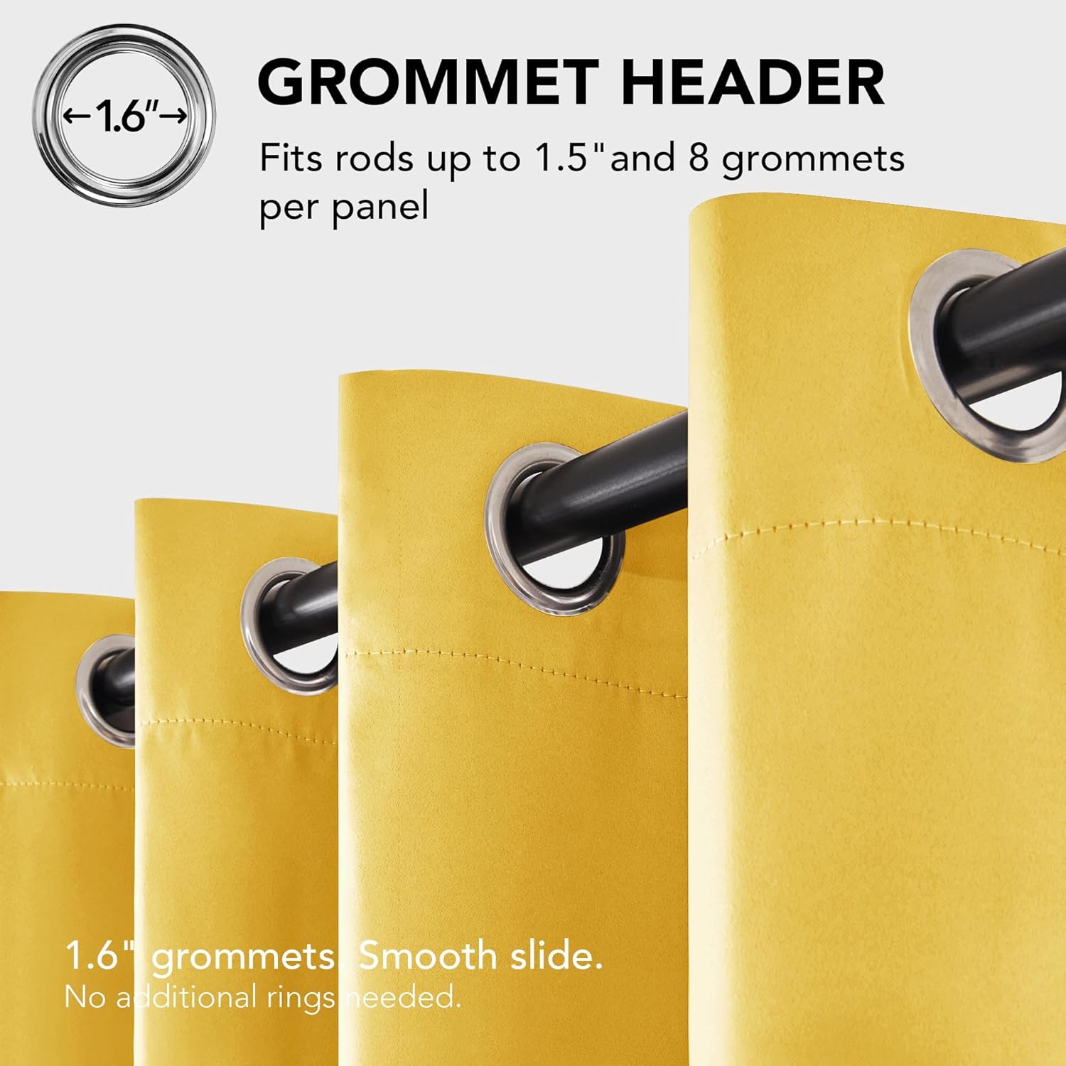 Deconovo Blackout Curtains for Bedroom–Set of 2 52W x 96L Inch Thermal Insulated & Noise Reducing Panels–Home Window Room Darkening Sustainable Grommet Drapes for Living Room Nursery, Mellow Yellow