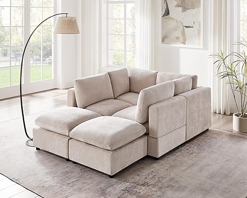 Miniatura 8 de VANOMi Sofá modular seccional, sofá convertible sofá modular con otomana, sofás seccionales para sala de estar, apartamentos pequeños