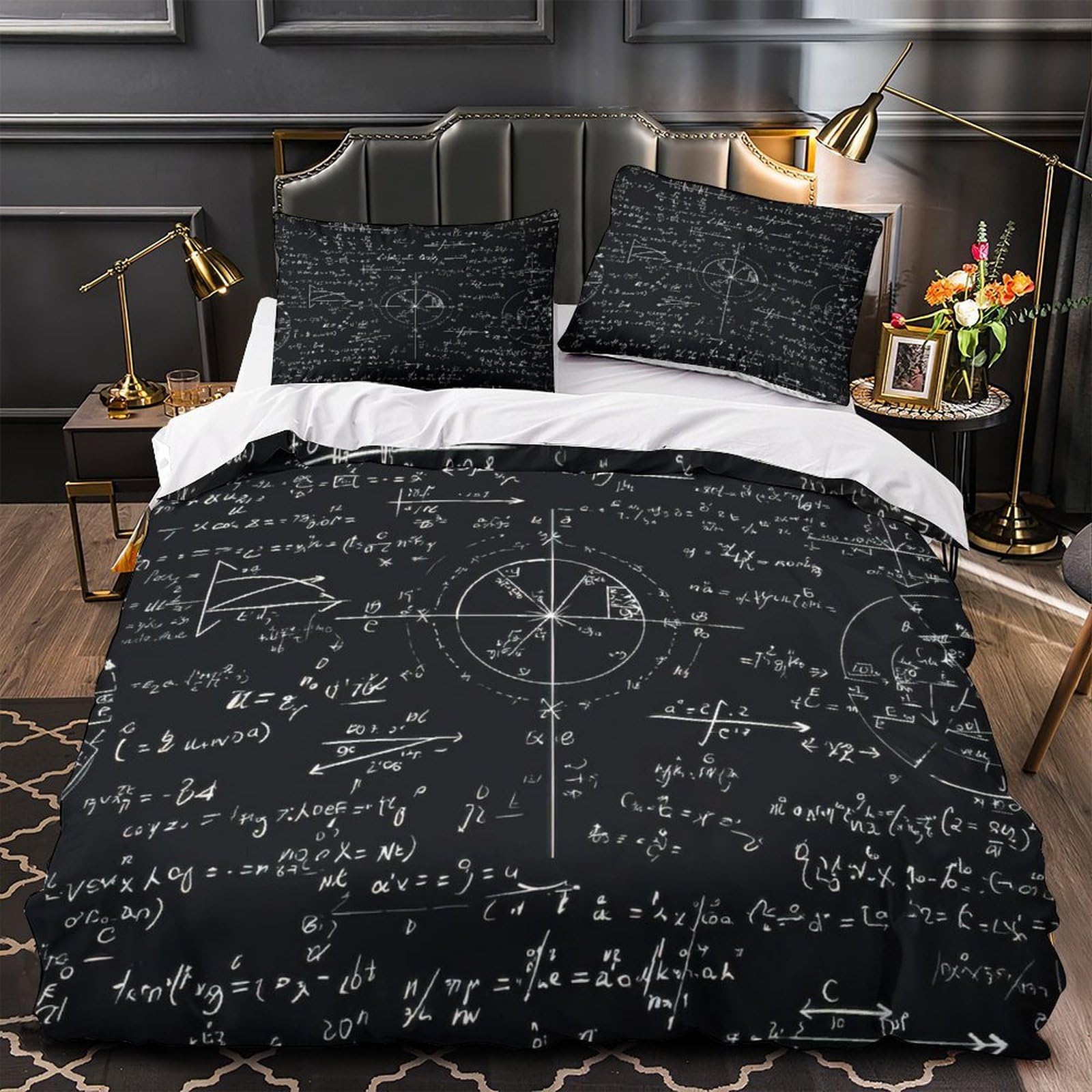 MMDASBVPE Mathematical Formulas Duvet Cover 3D Print Breathable 3-Piece Bed Set Hidden Zipper Quilt Cover Luxury Hypoallergenic for Teens Adults Kids Women Girls Boys Youth King（220x240cm）