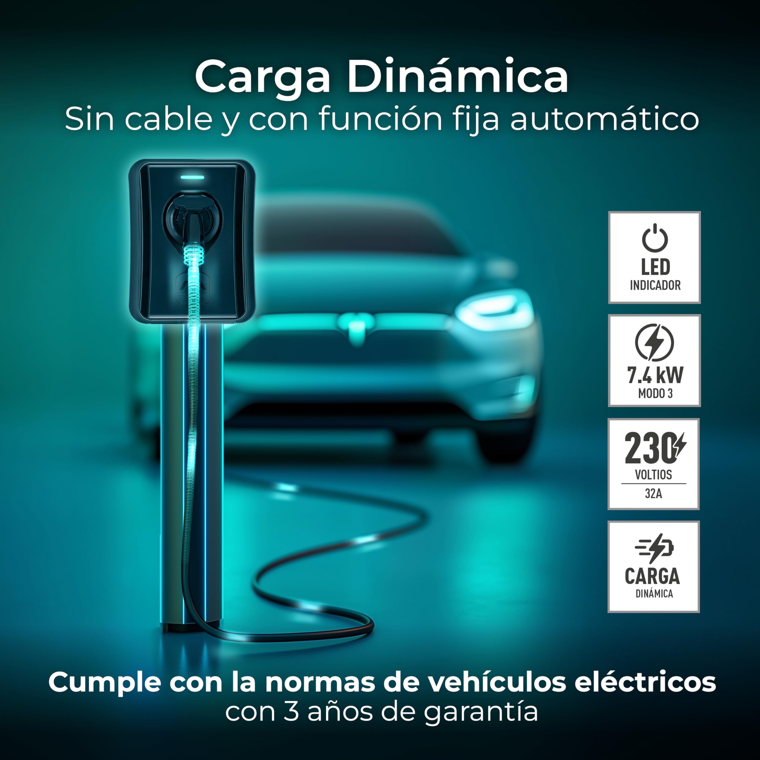 Masterplug Estación de Carga EV de Pared para Vehículos Eléctricos, Tipo 2, Cargador sin Cable de Coche Eléctrico con Función de Fija Automático, Monofásico, Modo 3, RFID, IP65, 7.4kW, 32A, EVCM3BS7BR