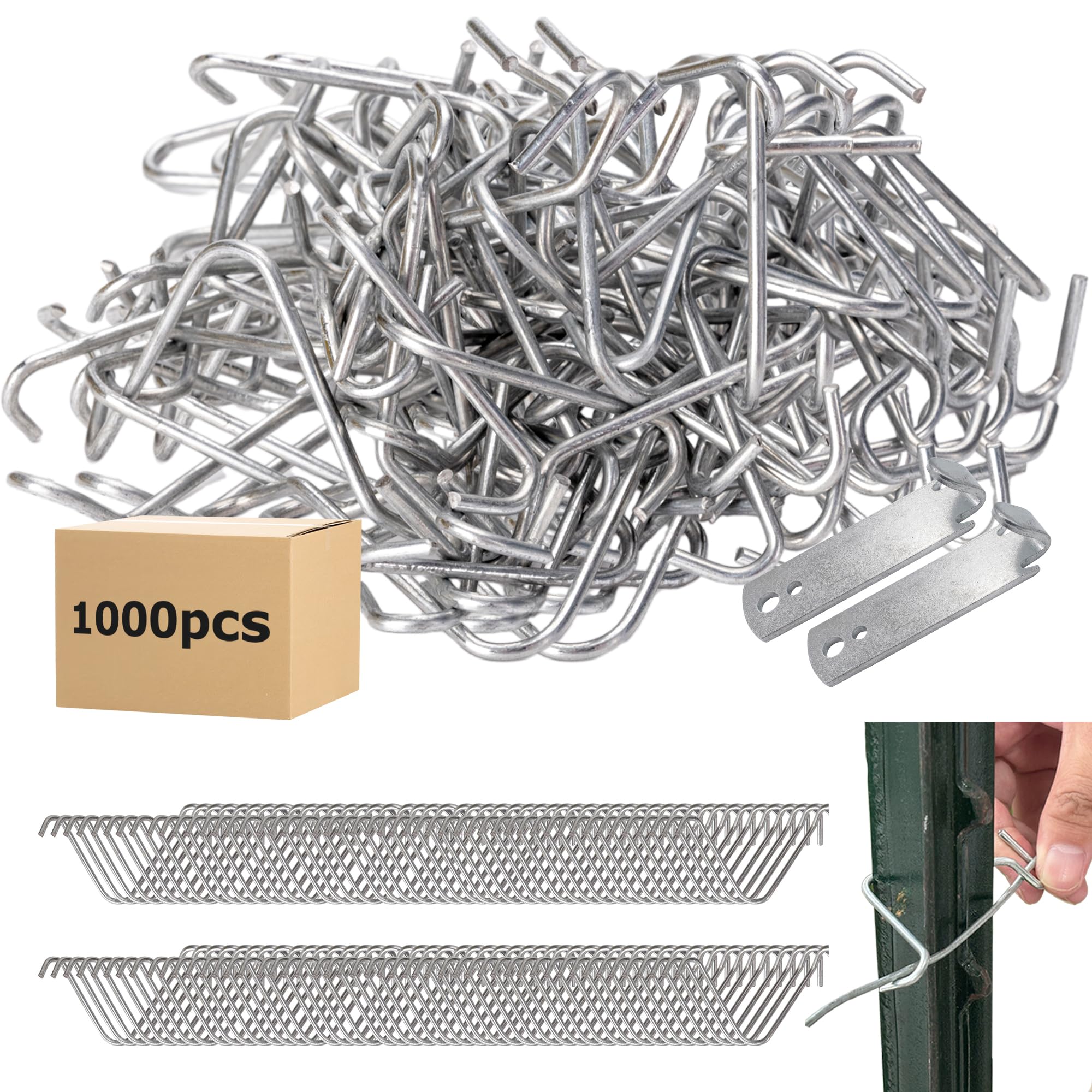 1000pcs T Post Clips Galvanized Steel Fence Clips, T-Post Fence Wire Tensioner for Barbed Wire Securing Wire Park Fence Garden Convenient Pre-Cut Wire